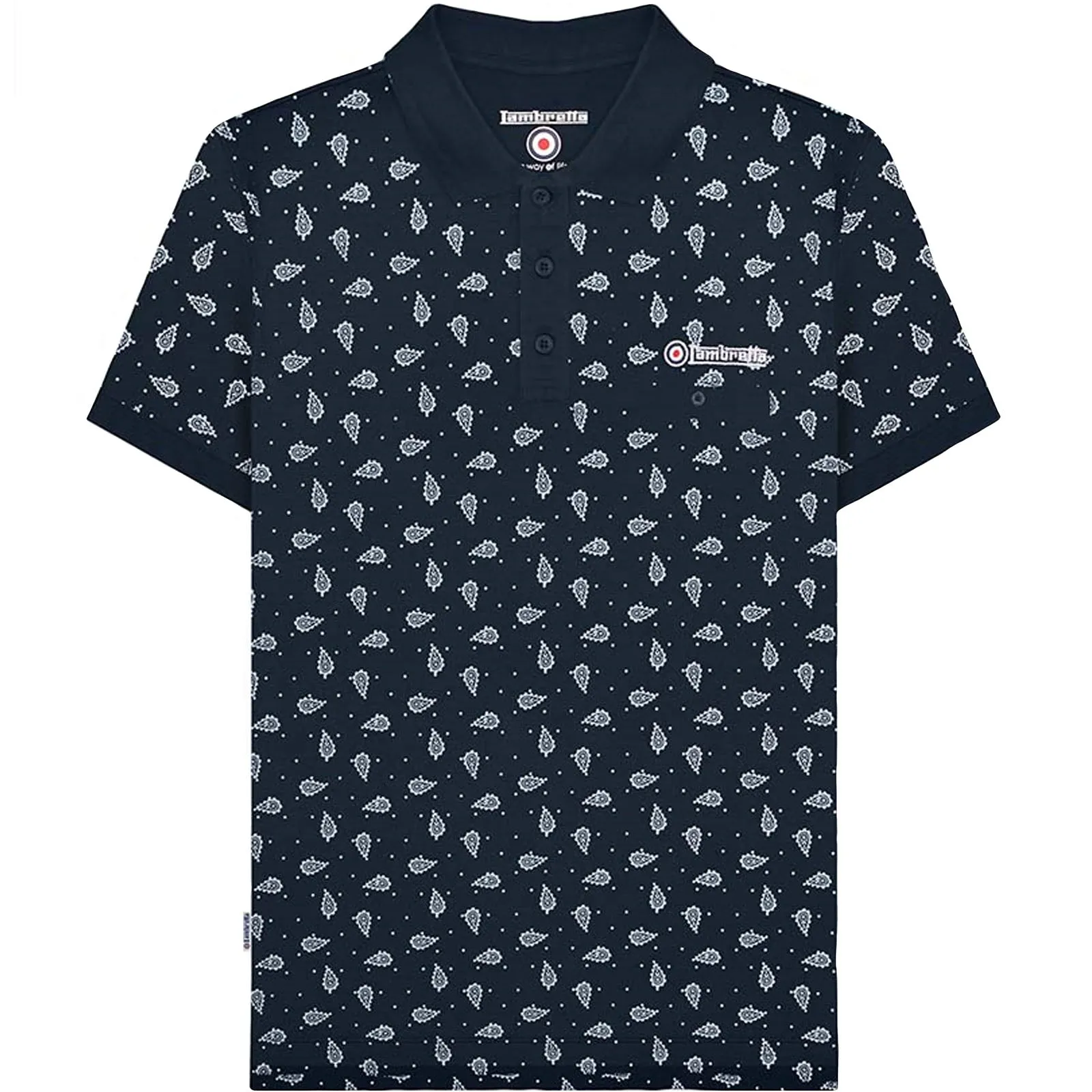 Lambretta Mens Paisley Short Sleeve Cotton Polo Shirt