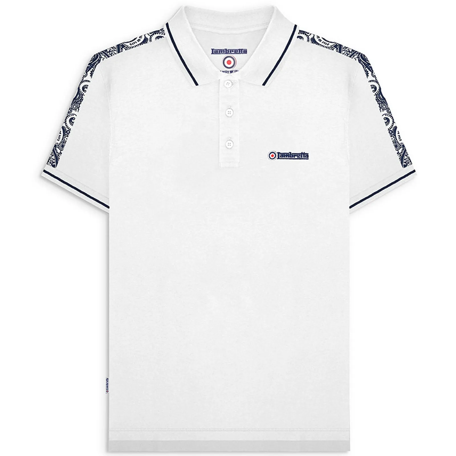 Lambretta Mens Paisley Taped Retro Mod Polo Shirt