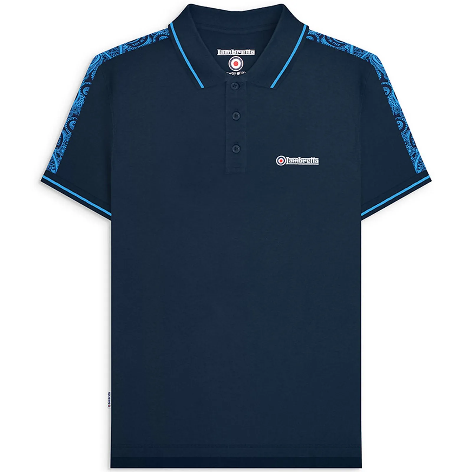 Lambretta Mens Paisley Taped Retro Mod Polo Shirt