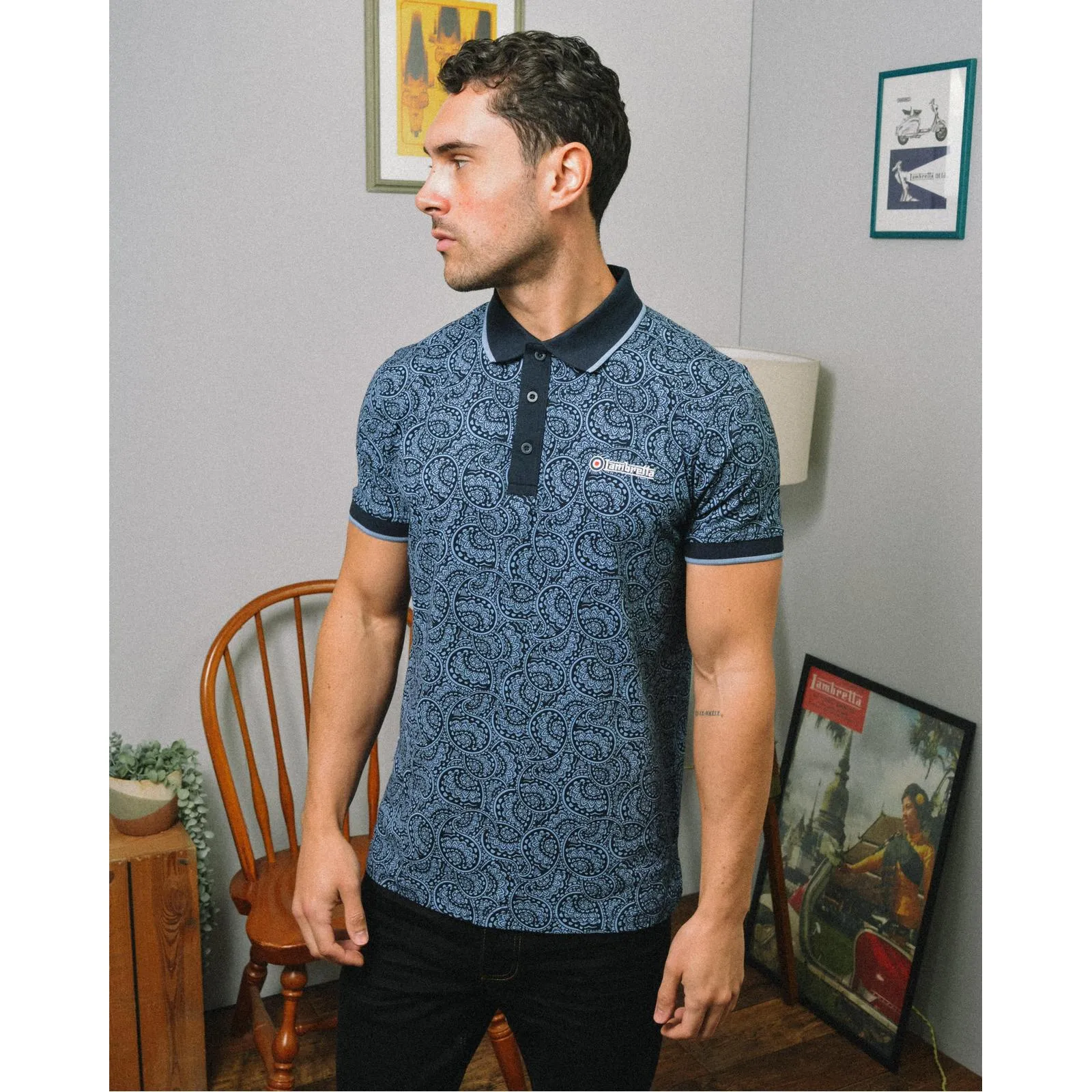 Lambretta Mens Paisley Tonal Polo Shirt