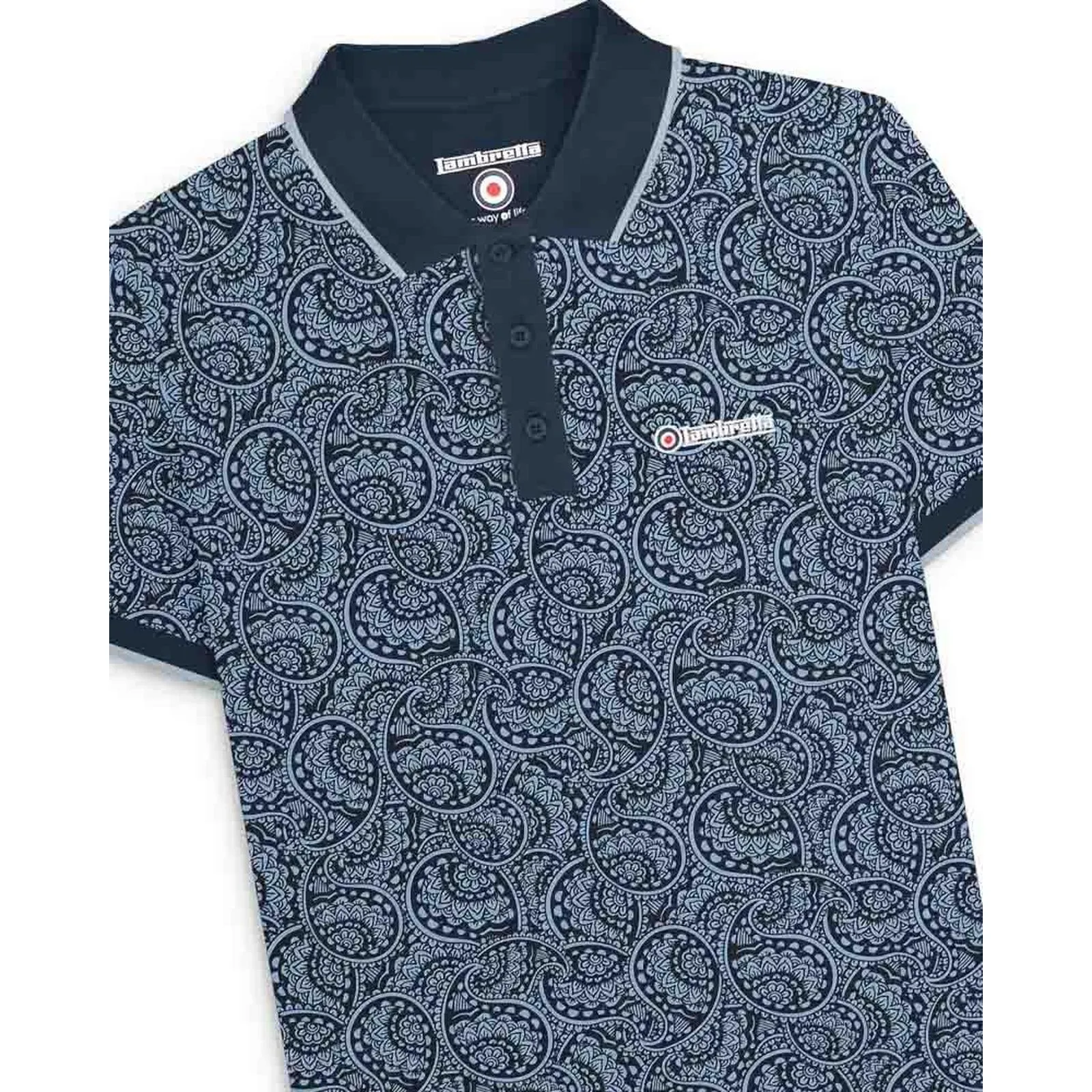 Lambretta Mens Paisley Tonal Polo Shirt
