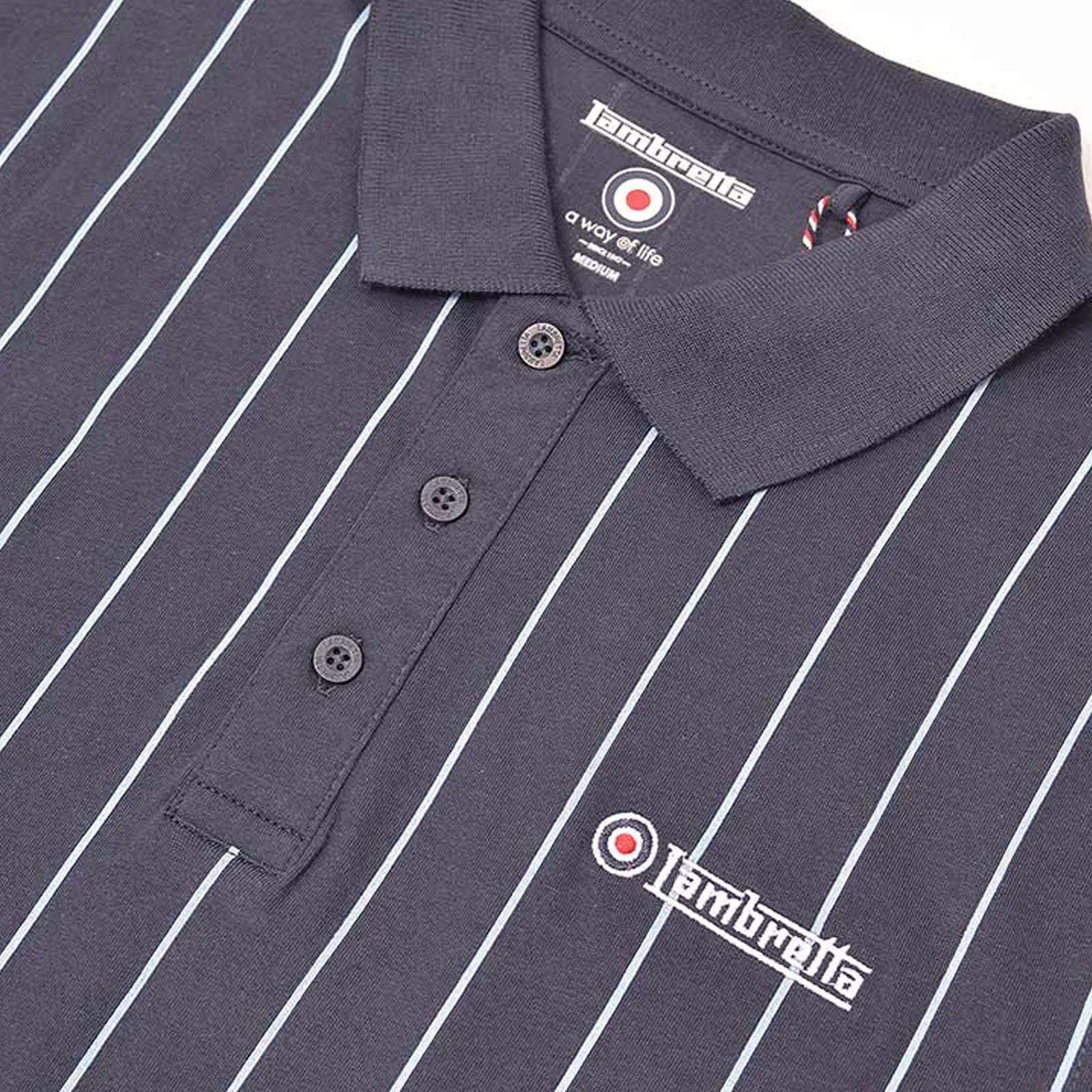 Lambretta Mens Pinstripe Short Sleeve 3 Button Placket Cotton Polo Shirt Top