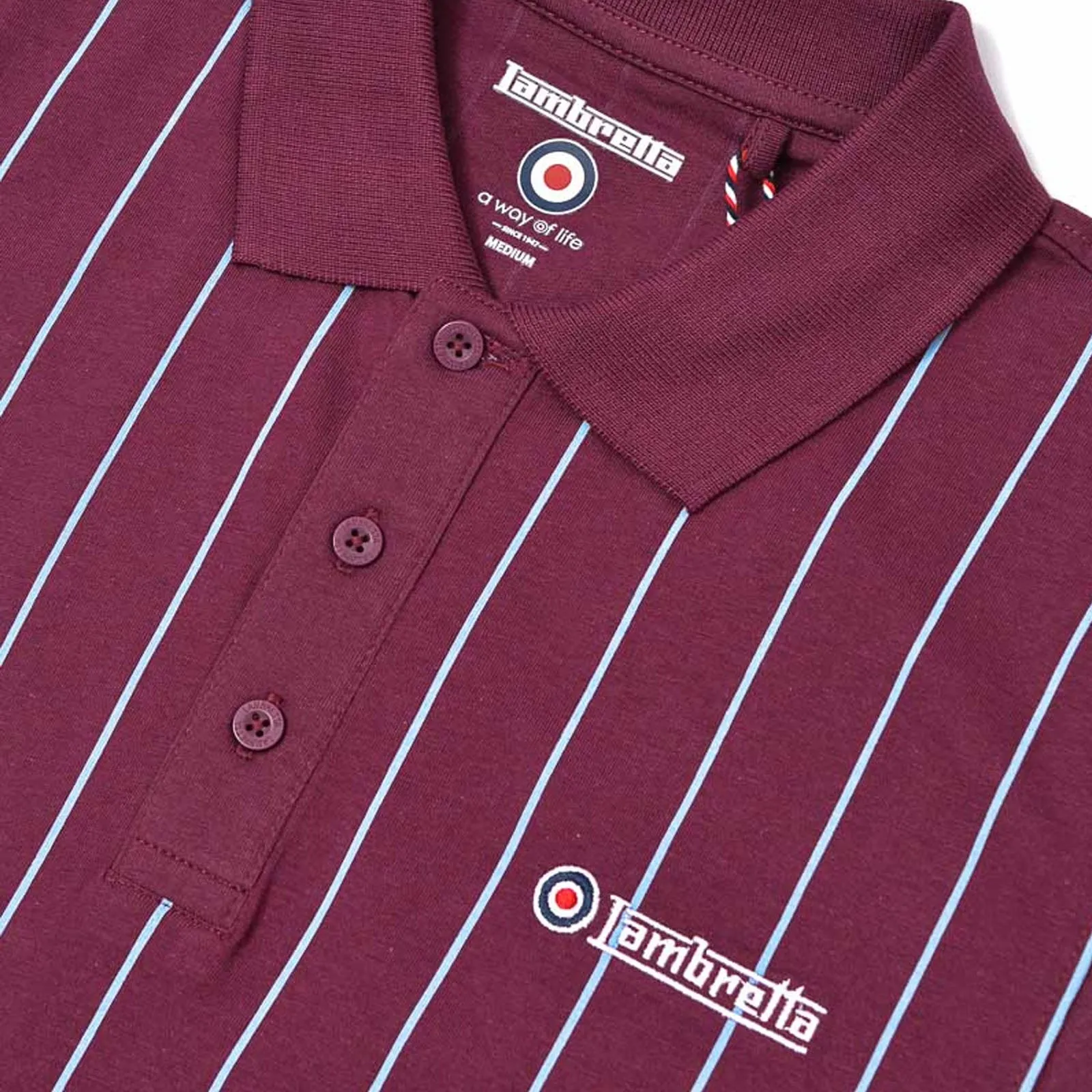 Lambretta Mens Pinstripe Short Sleeve 3 Button Placket Cotton Polo Shirt Top