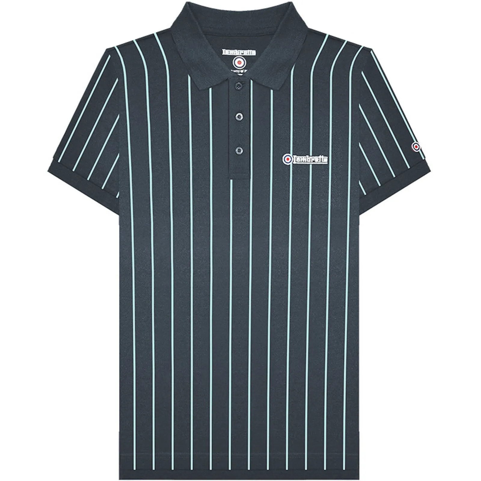 Lambretta Mens Pinstripe Short Sleeve 3 Button Placket Cotton Polo Shirt Top
