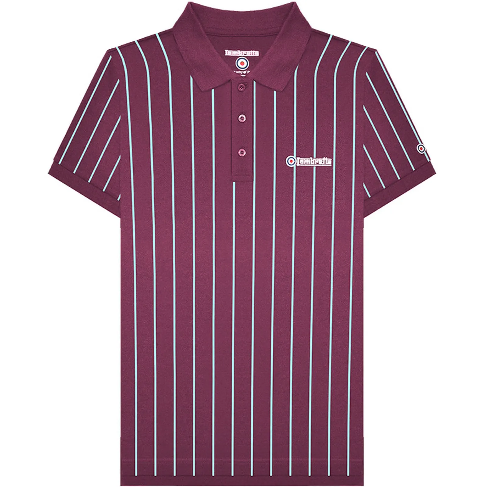 Lambretta Mens Pinstripe Short Sleeve 3 Button Placket Cotton Polo Shirt Top