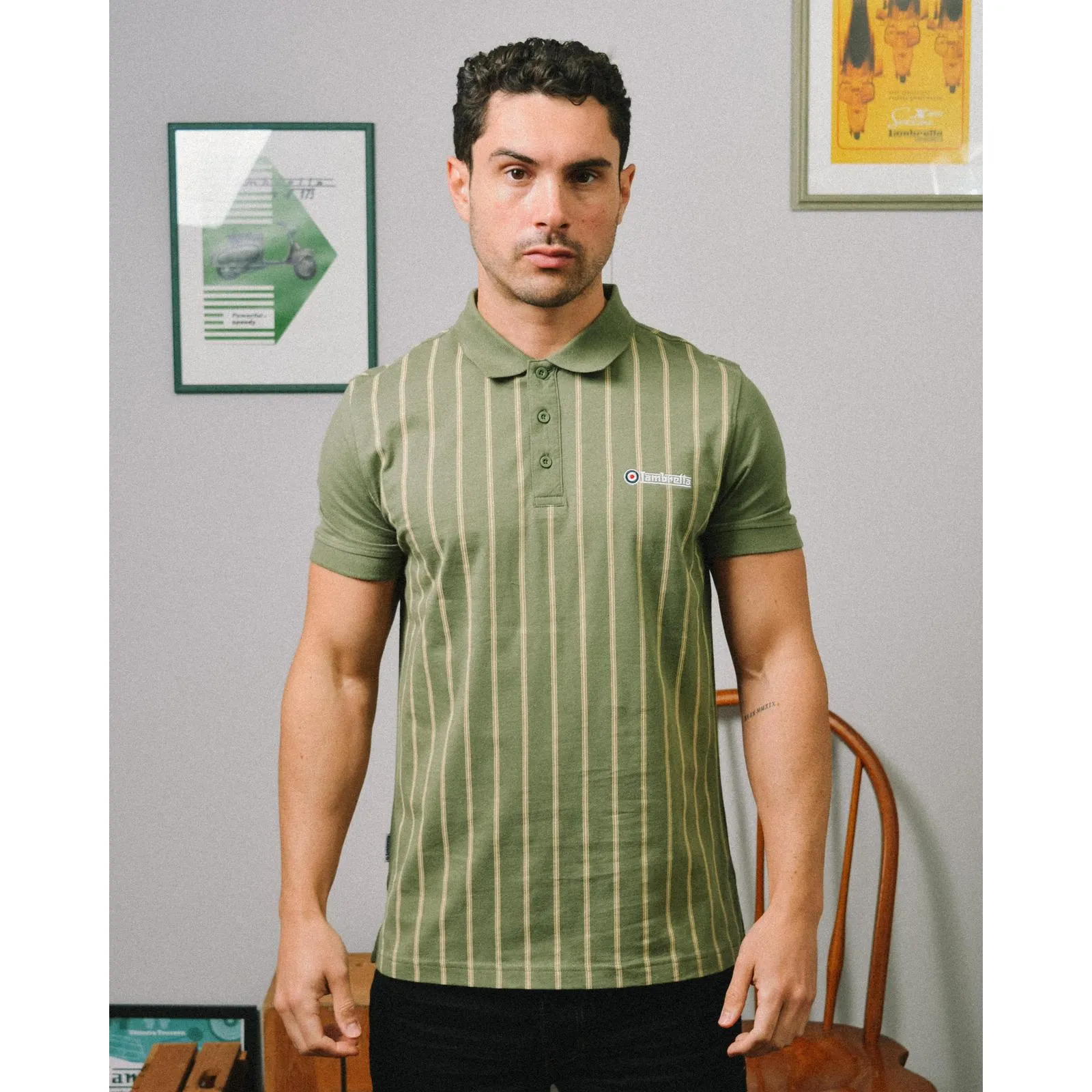Lambretta Mens Pinstripe Short Sleeve Polo Shirt
