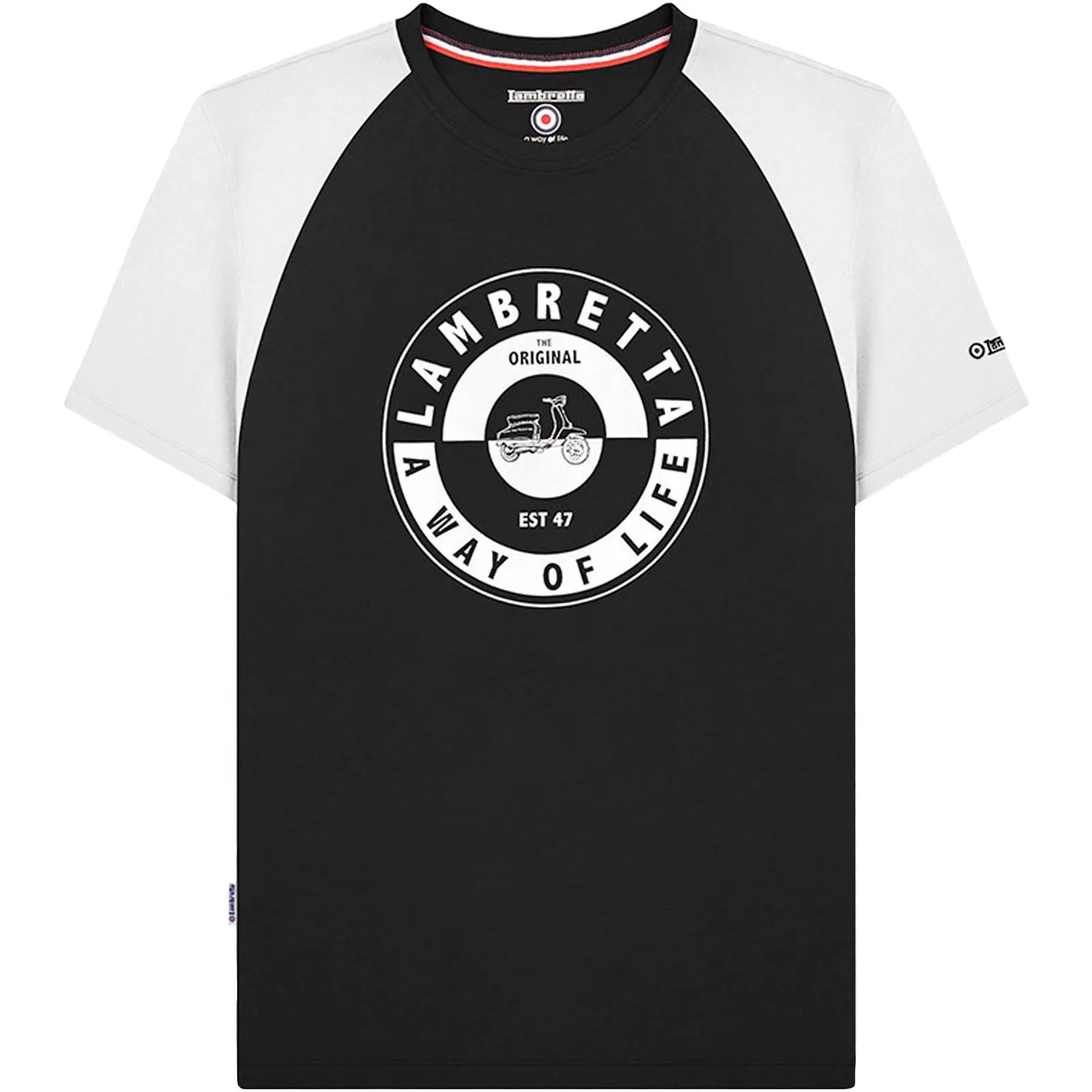 Lambretta Mens Scooter Two Tone Crew Neck T-Shirt - Black/White