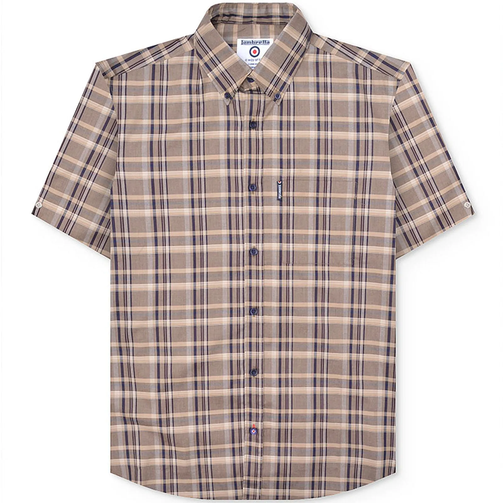 Lambretta Mens Short Sleeve Checked Button Down Shirt