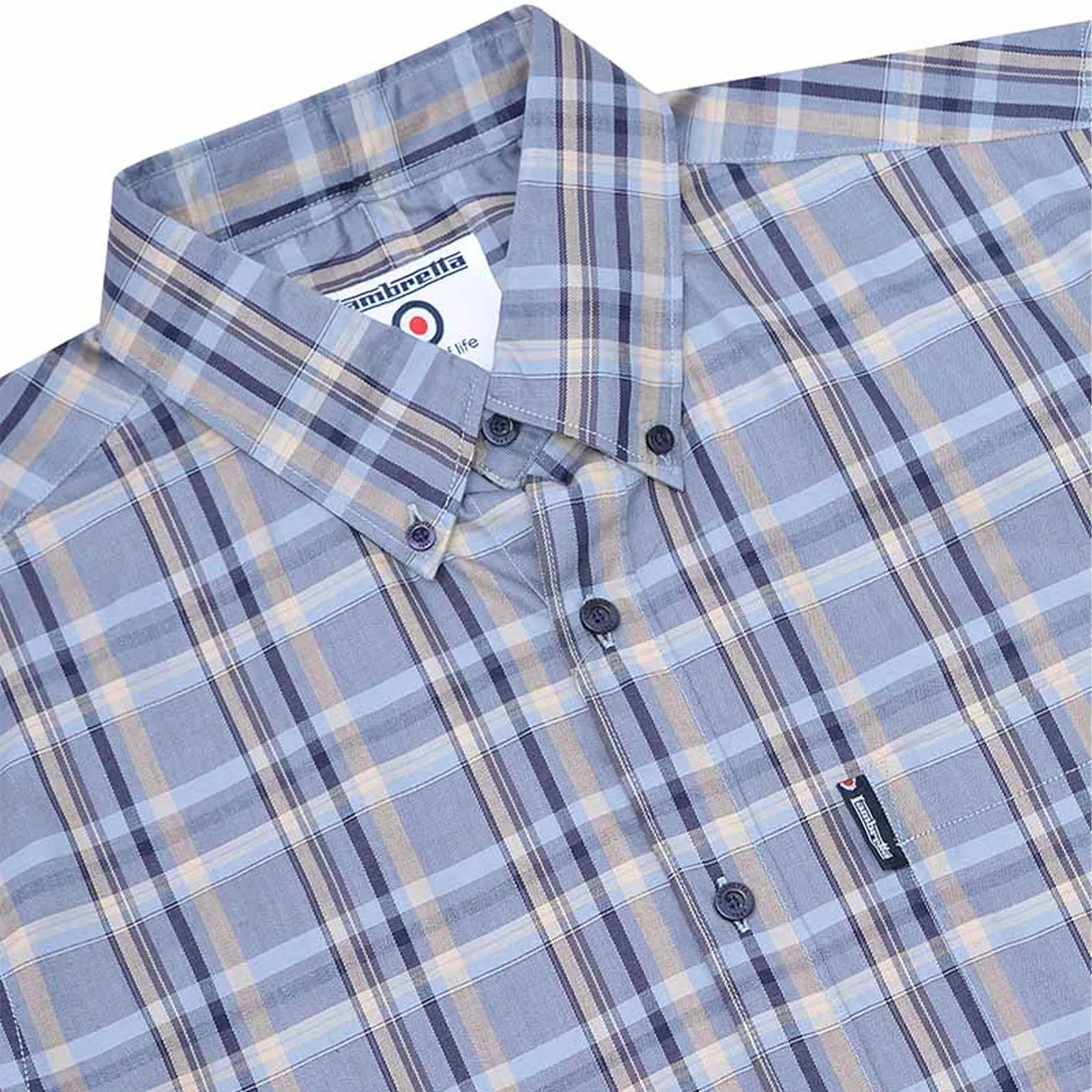 Lambretta Mens Short Sleeve Checked Button Down Shirt