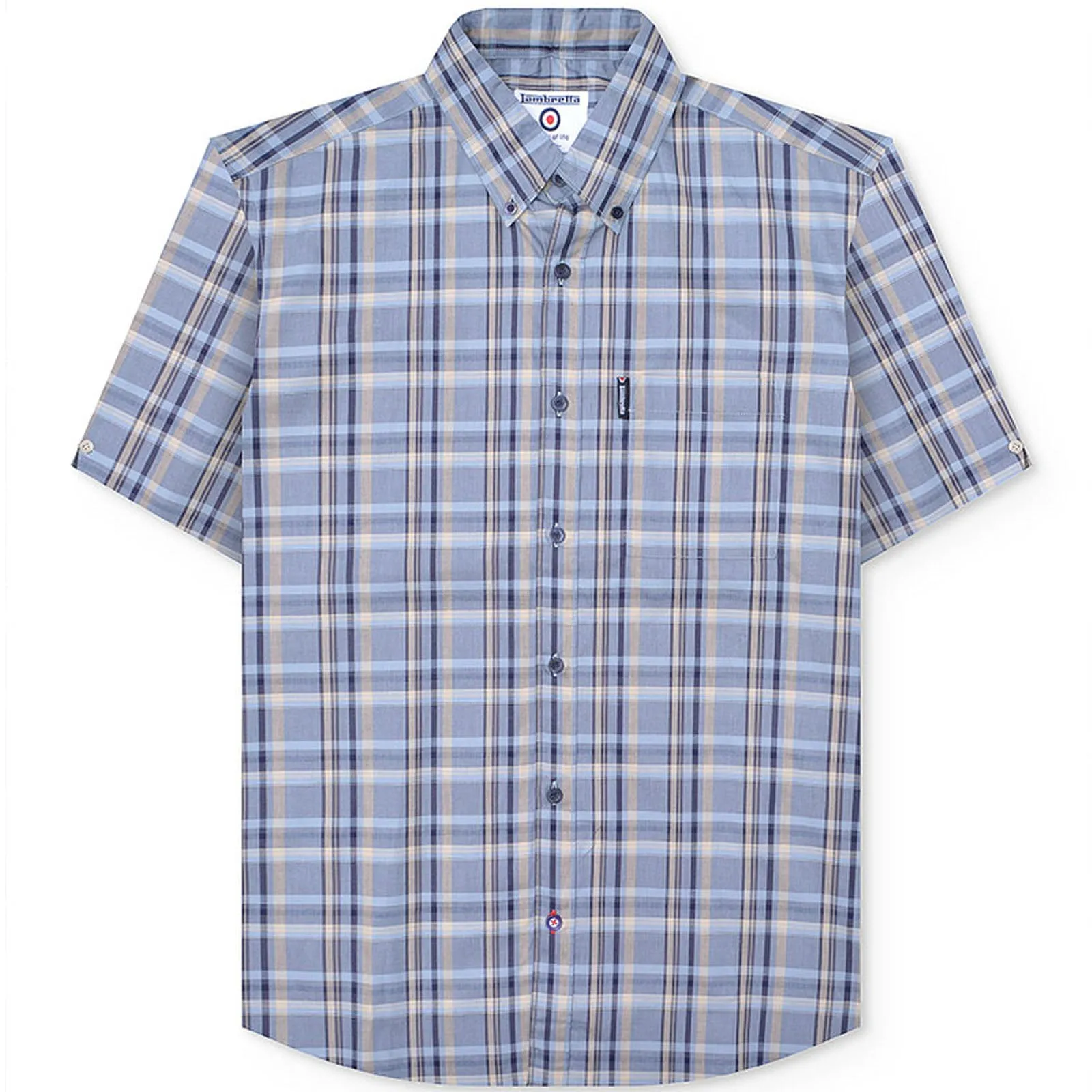 Lambretta Mens Short Sleeve Checked Button Down Shirt
