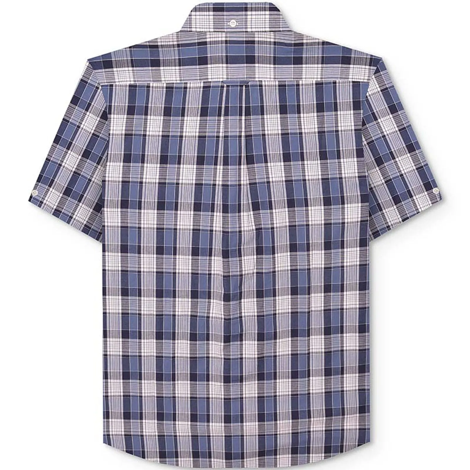 Lambretta Mens Short Sleeve Cotton Check Button Down Collar Shirt - Navy/White