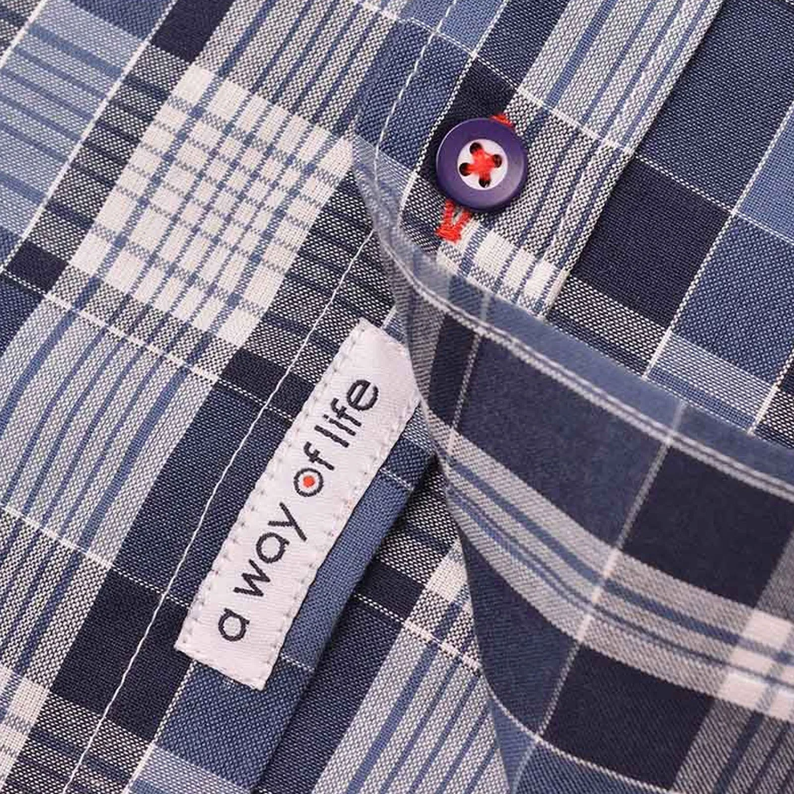 Lambretta Mens Short Sleeve Cotton Check Button Down Collar Shirt - Navy/White