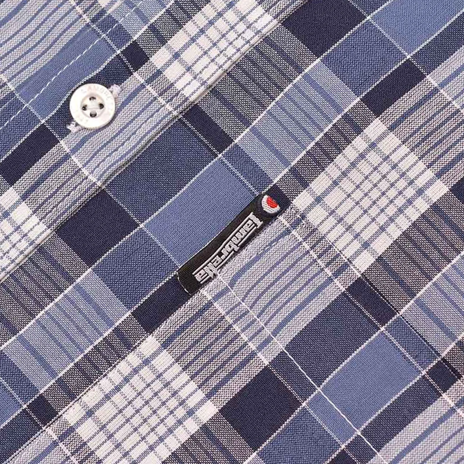 Lambretta Mens Short Sleeve Cotton Check Button Down Collar Shirt - Navy/White