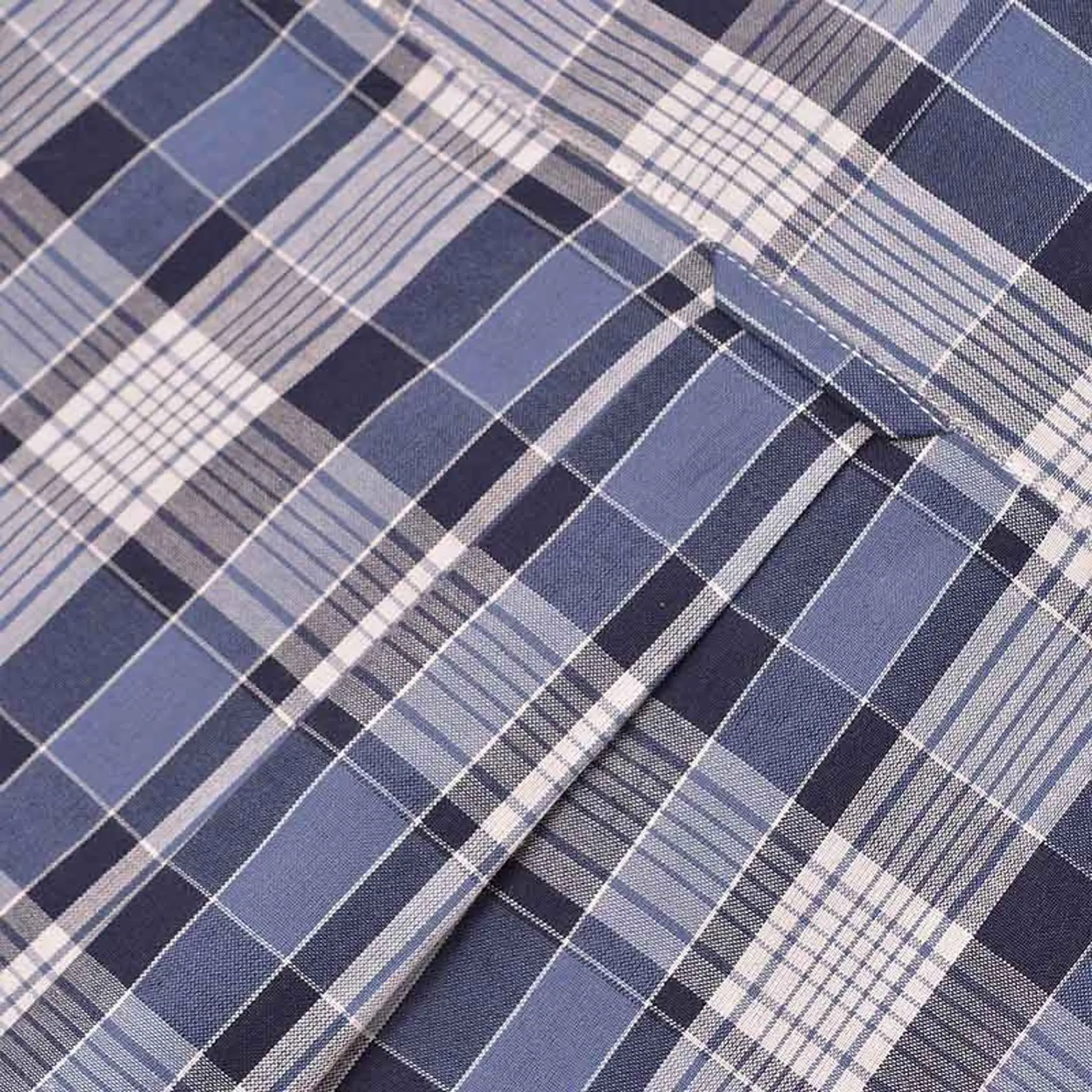 Lambretta Mens Short Sleeve Cotton Check Button Down Collar Shirt - Navy/White