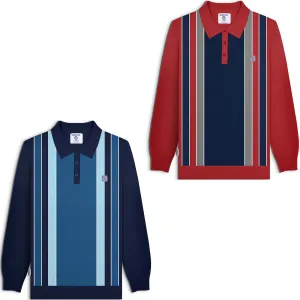 Lambretta Mens Stripe Knitted Long Sleeve Polo Shirt