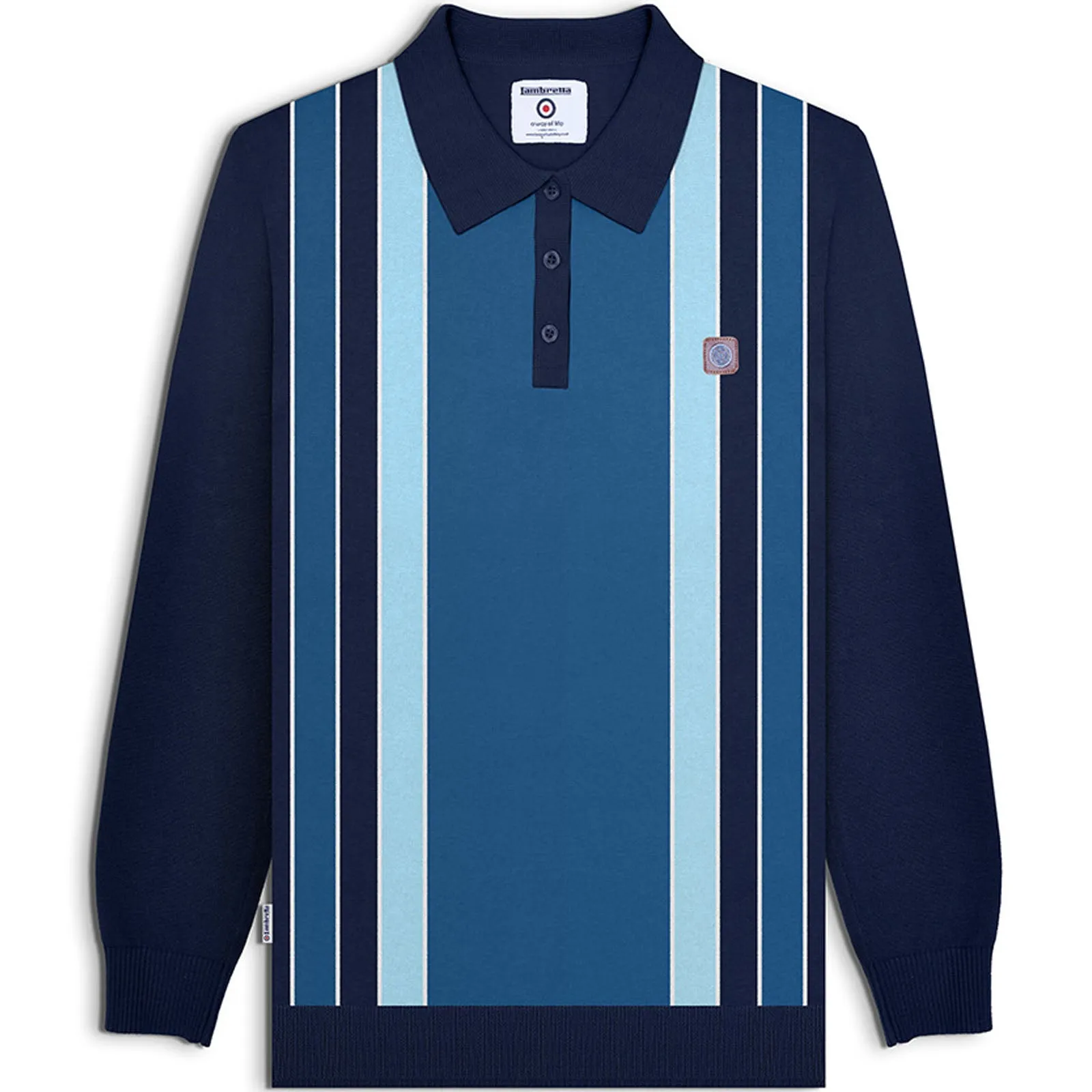 Lambretta Mens Stripe Knitted Long Sleeve Polo Shirt