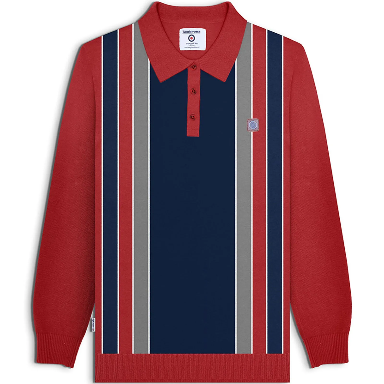 Lambretta Mens Stripe Knitted Long Sleeve Polo Shirt