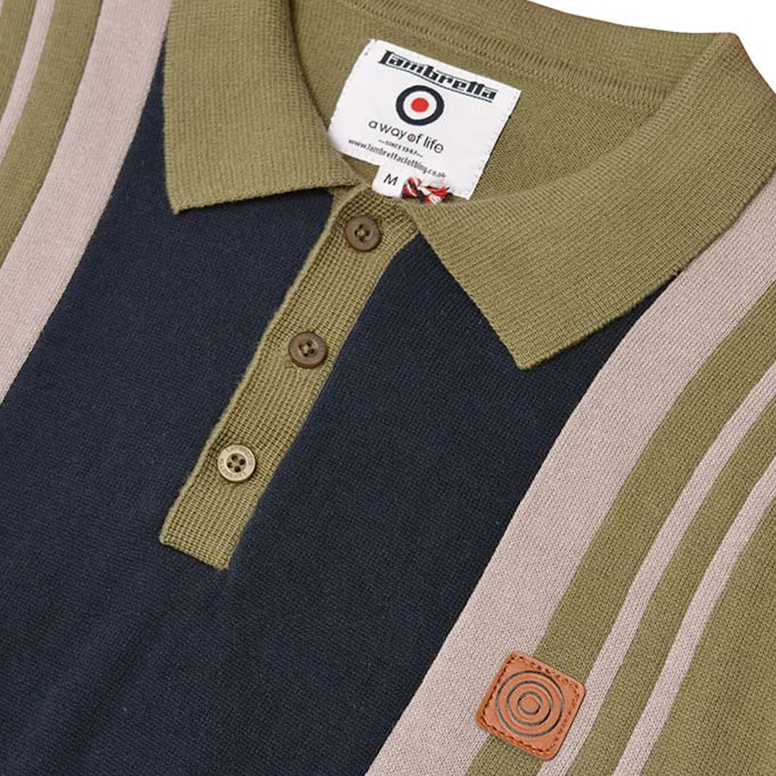 Lambretta Mens Stripe Panel Long Sleeve Polo Shirt