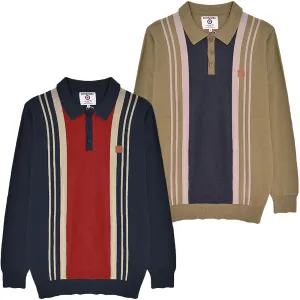 Lambretta Mens Stripe Panel Long Sleeve Polo Shirt