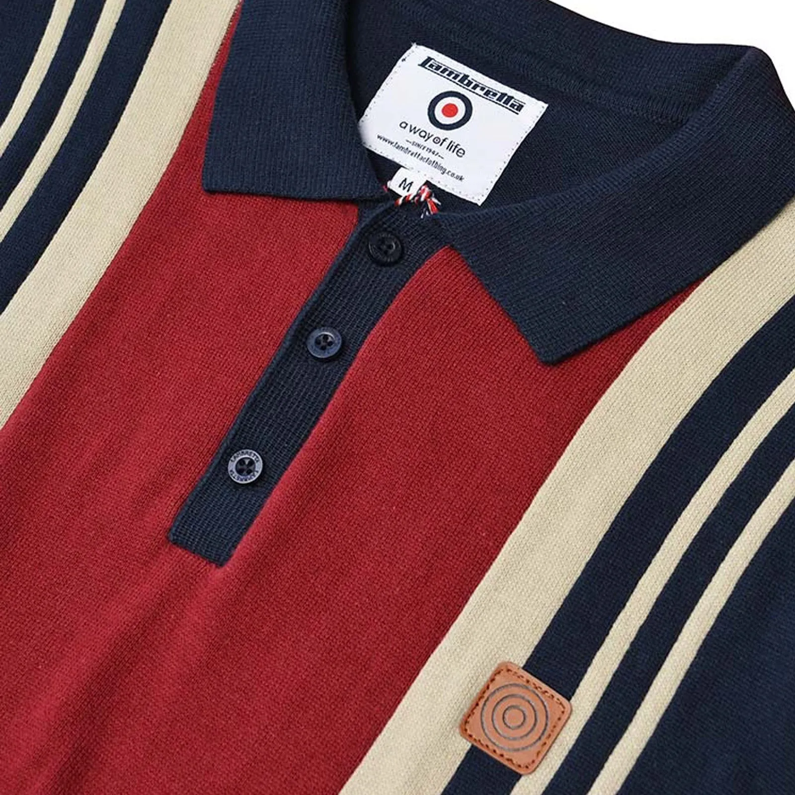 Lambretta Mens Stripe Panel Long Sleeve Polo Shirt
