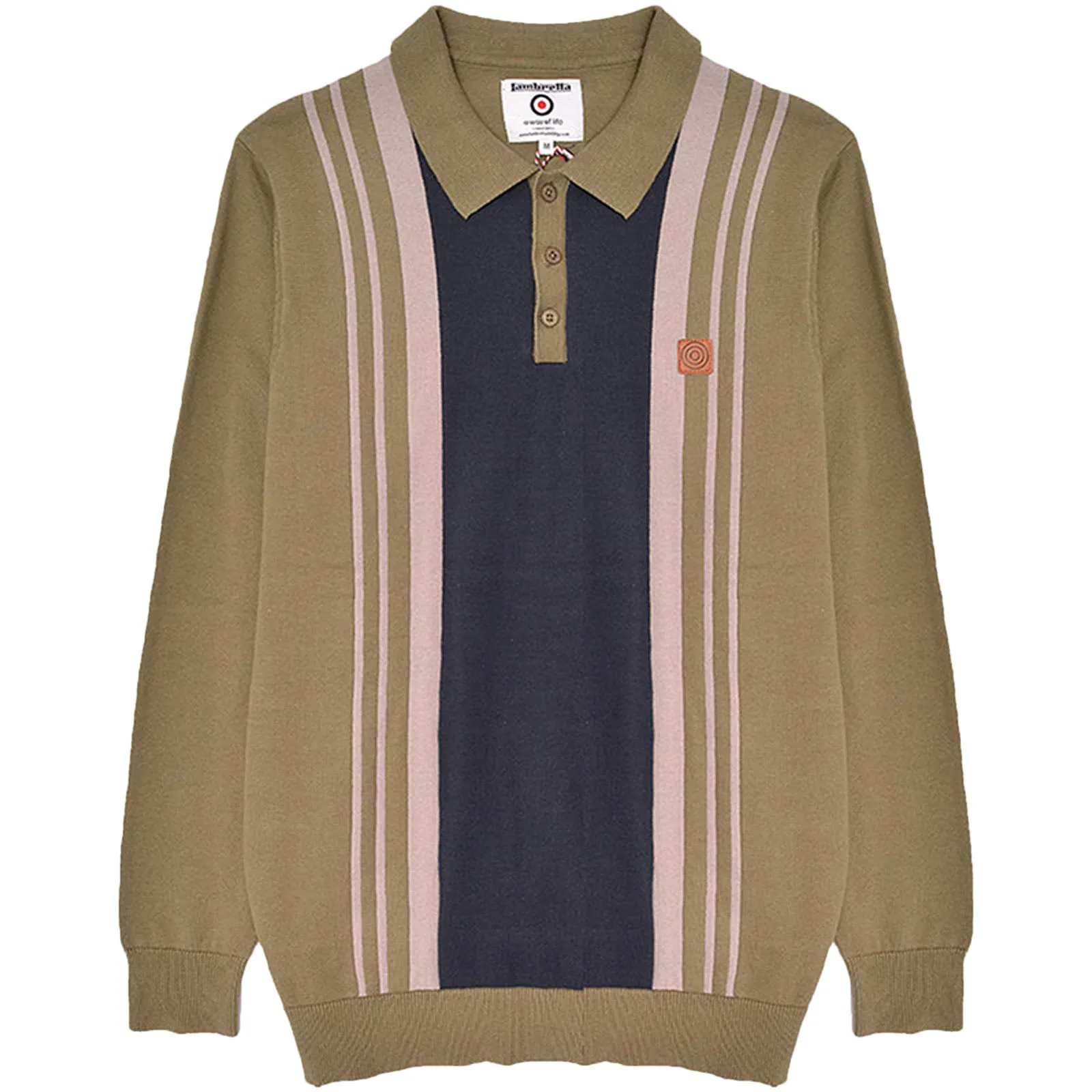 Lambretta Mens Stripe Panel Long Sleeve Polo Shirt