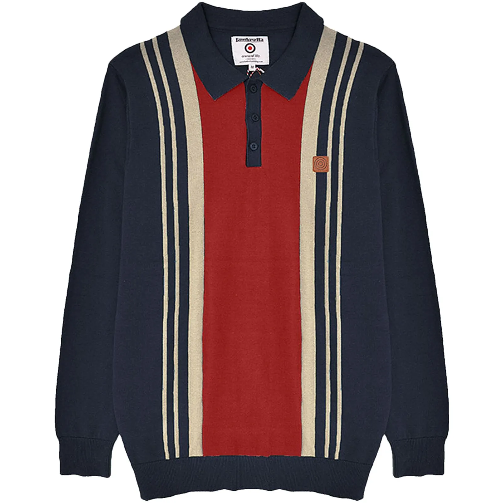 Lambretta Mens Stripe Panel Long Sleeve Polo Shirt