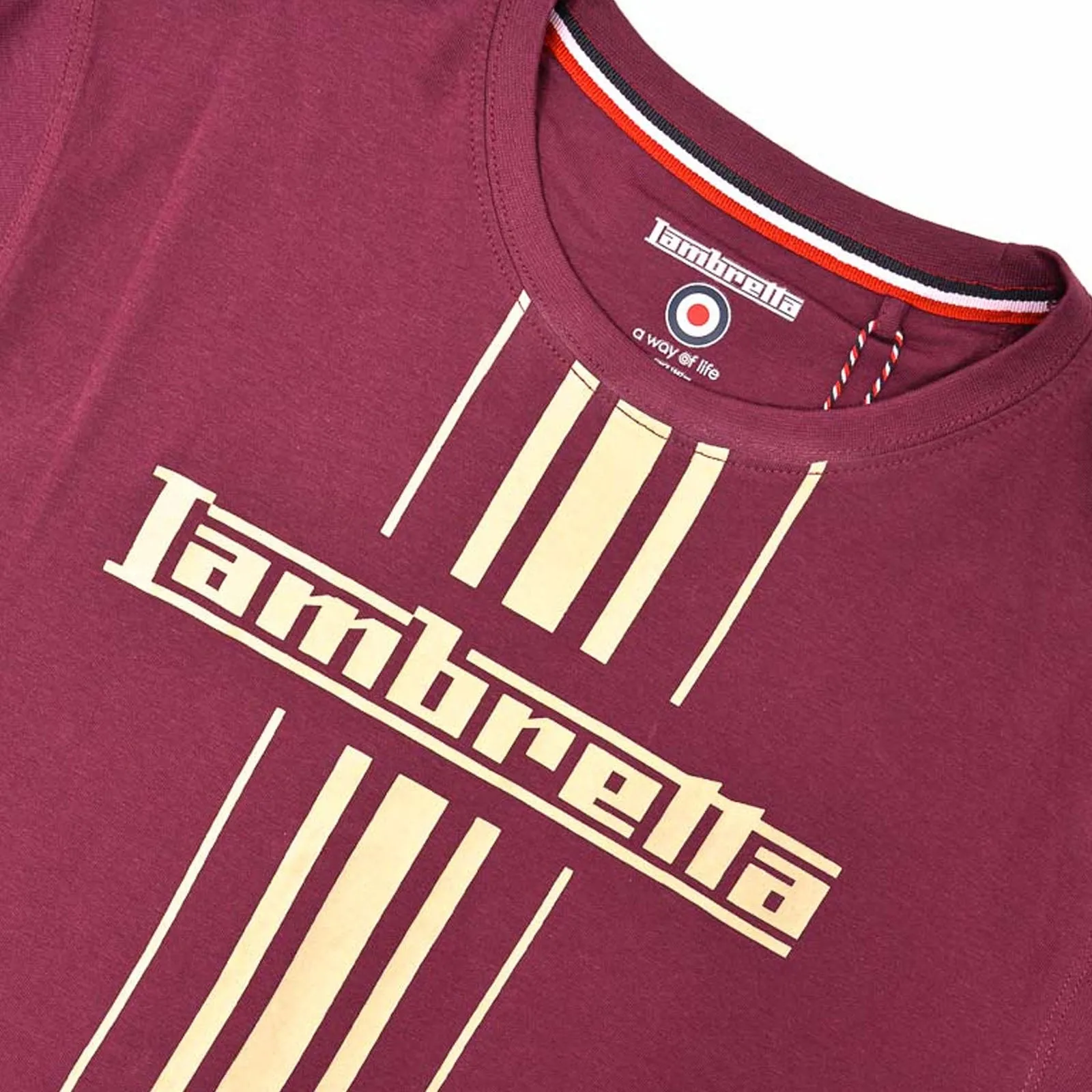 Lambretta Mens Stripe Print Cotton T-Shirt - Grape