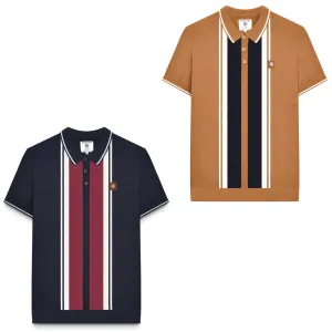 Lambretta Mens Striped Knit Short Sleeve Polo Shirt
