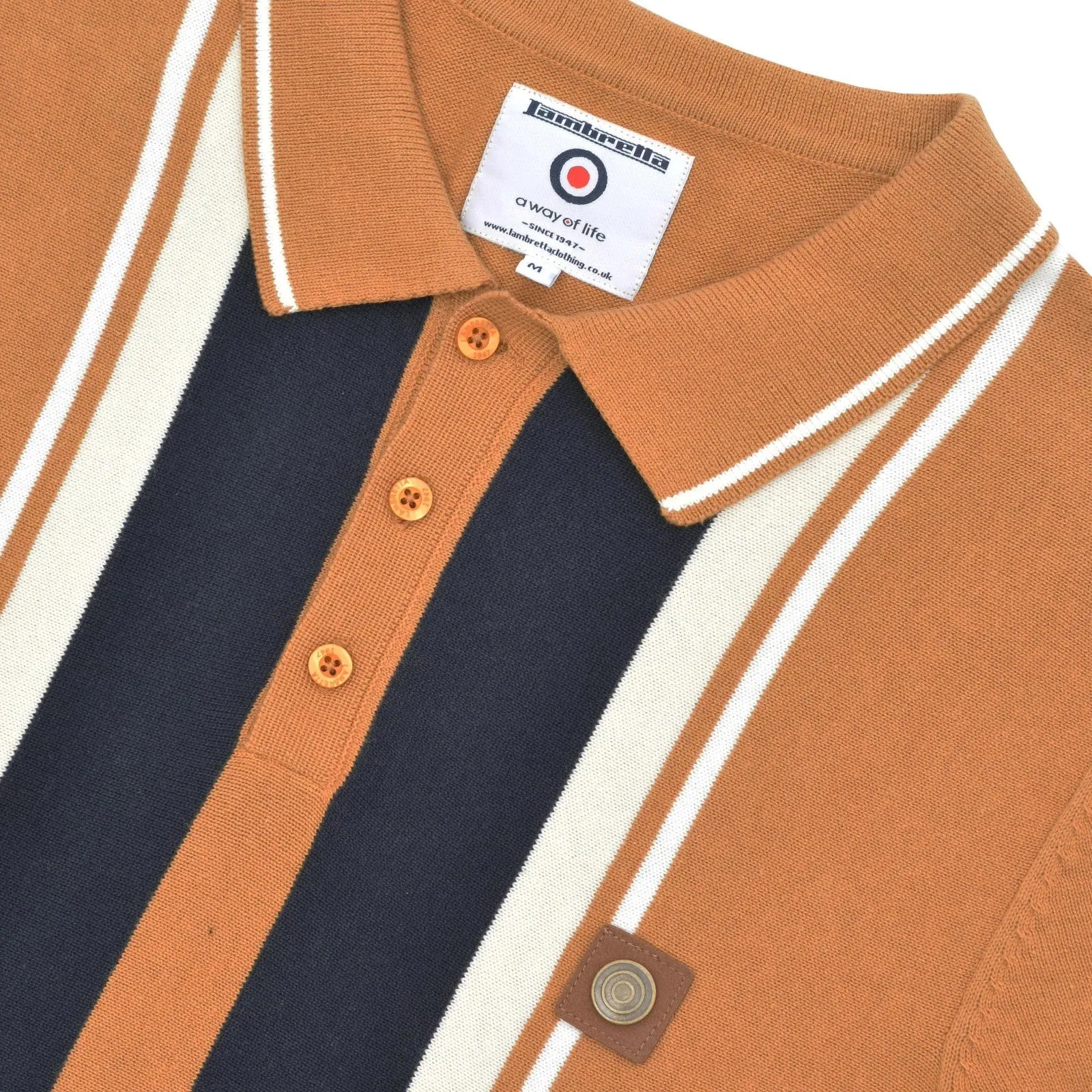 Lambretta Mens Striped Knit Short Sleeve Polo Shirt