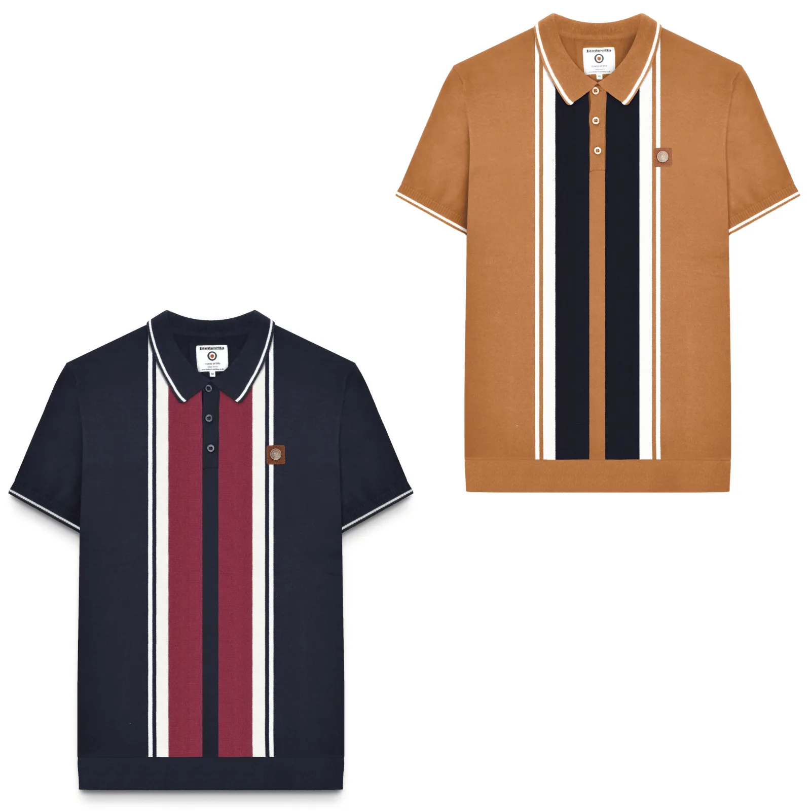 Lambretta Mens Striped Knit Short Sleeve Polo Shirt
