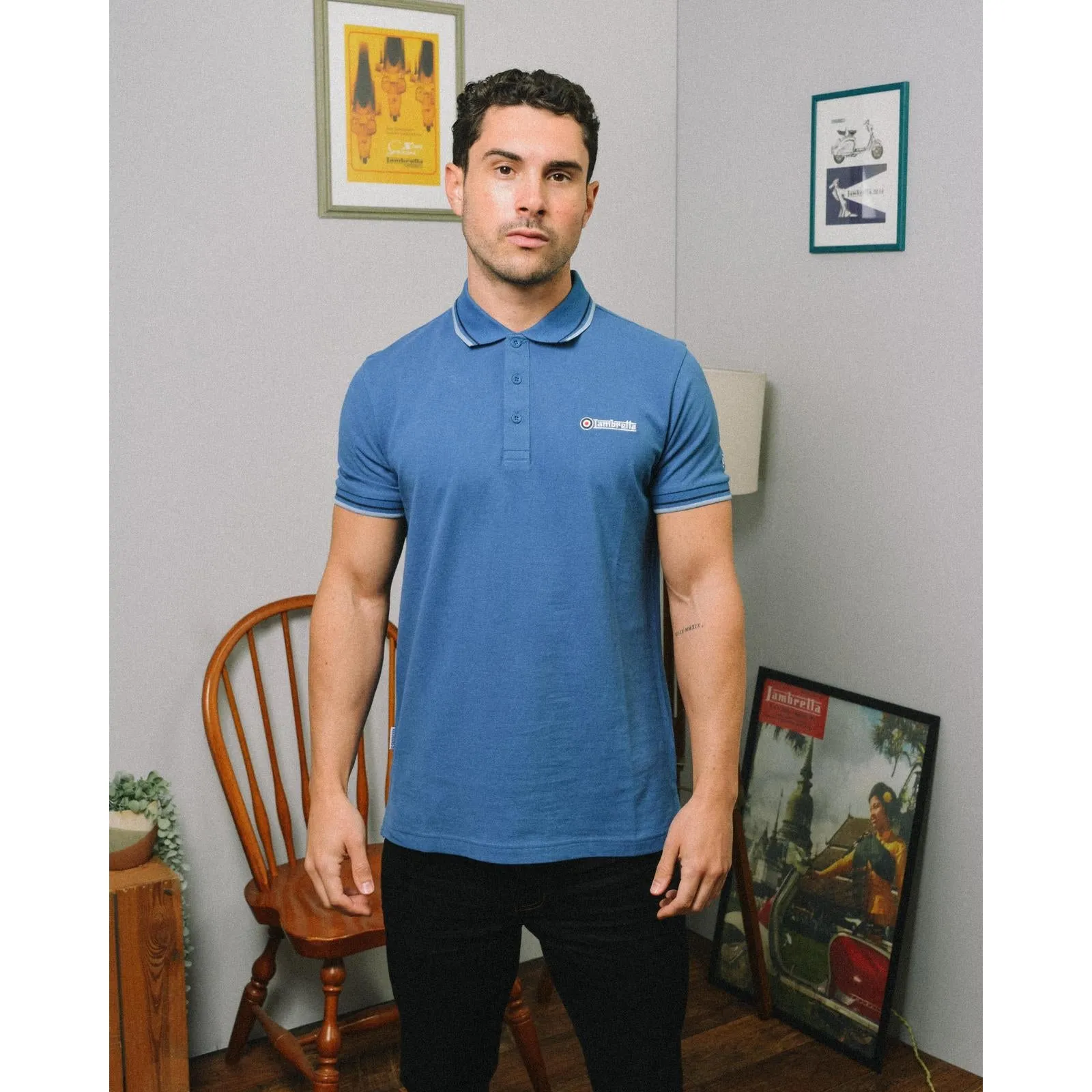 Lambretta Mens Target AOP Premium Short Sleeve Polo Shirt