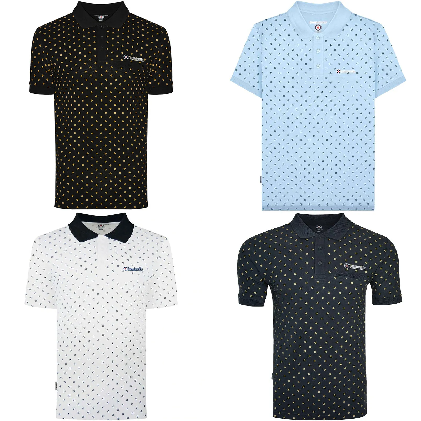 Lambretta Mens Target AOP Premium Short Sleeve Polo Shirt