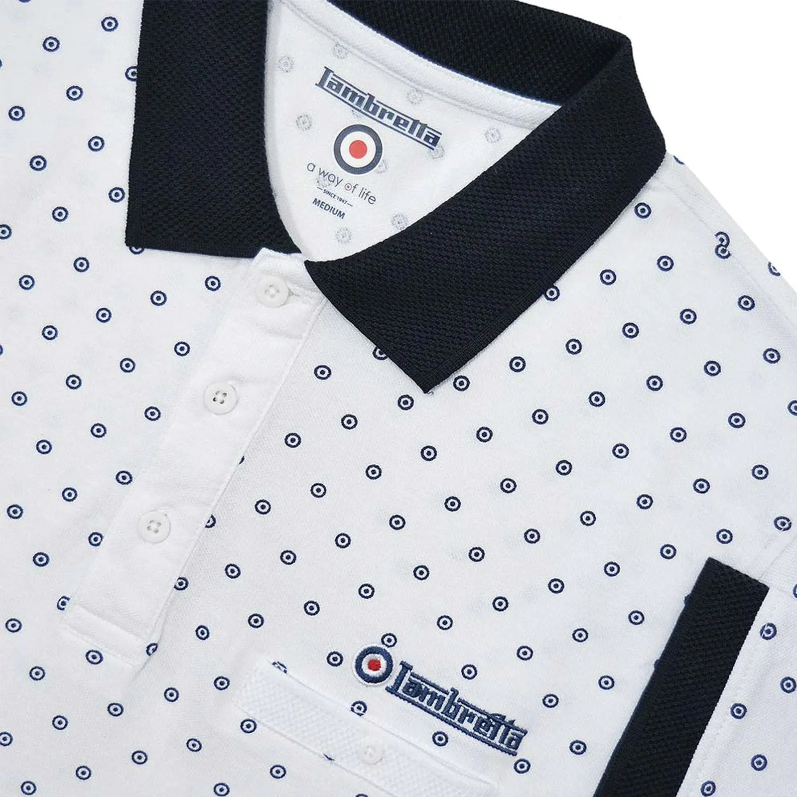 Lambretta Mens Target AOP Premium Short Sleeve Polo Shirt