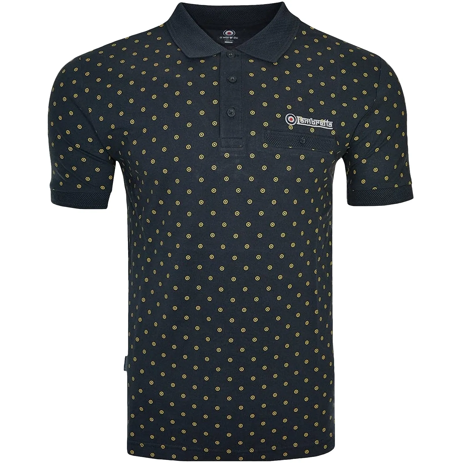 Lambretta Mens Target AOP Premium Short Sleeve Polo Shirt