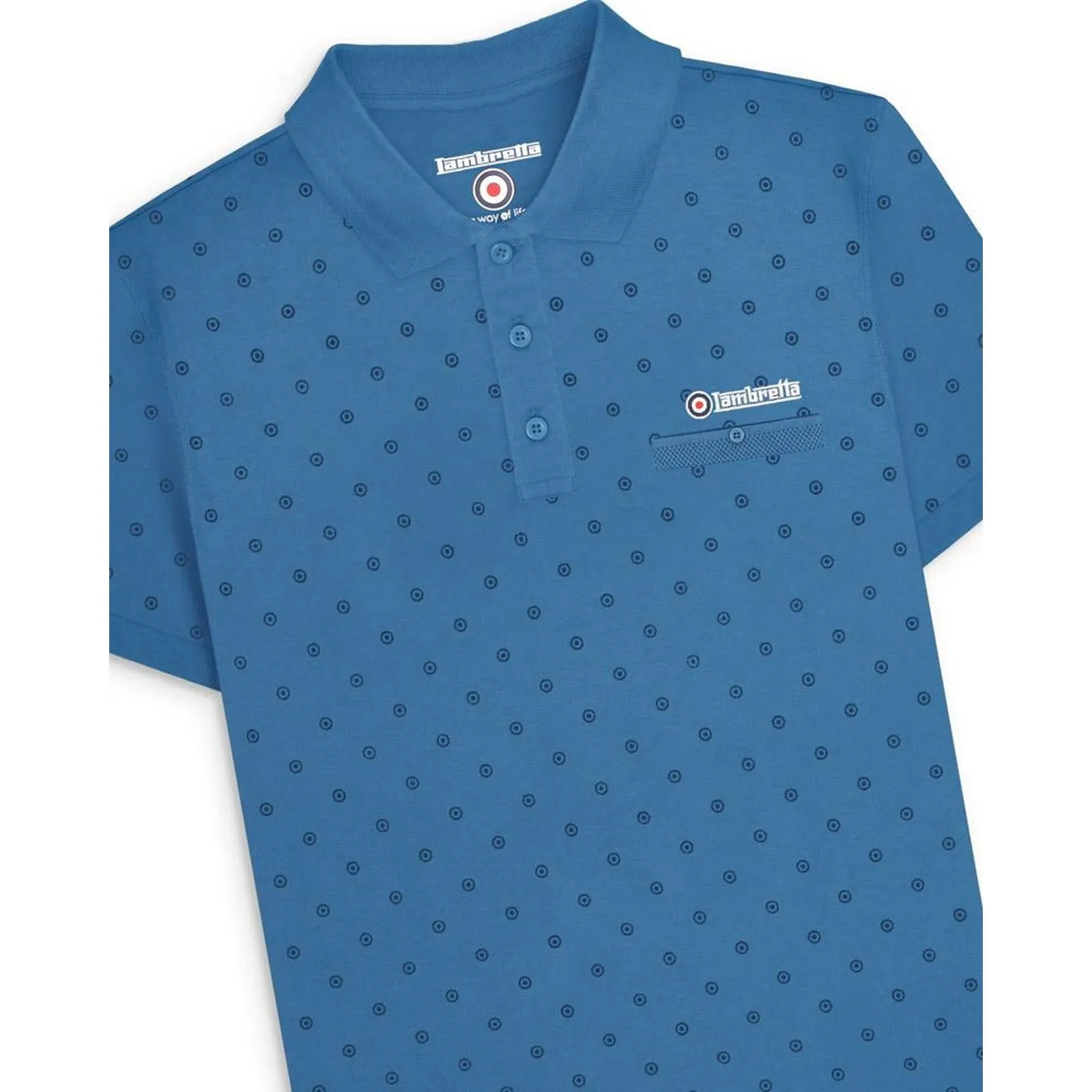 Lambretta Mens Target AOP Premium Short Sleeve Polo Shirt