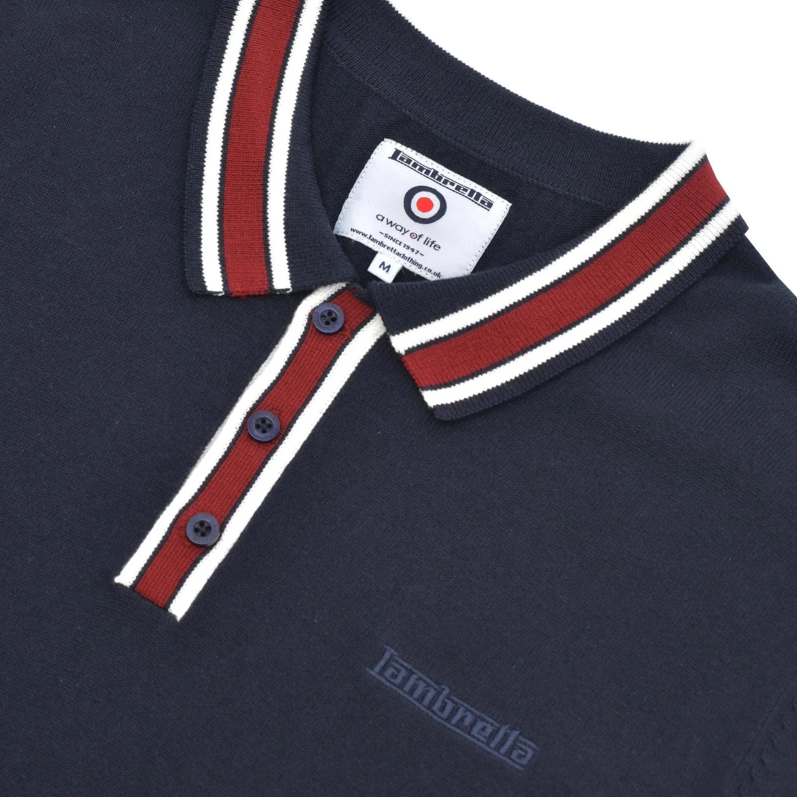 Lambretta Mens Tipped Knit Short Sleeve Polo Shirt