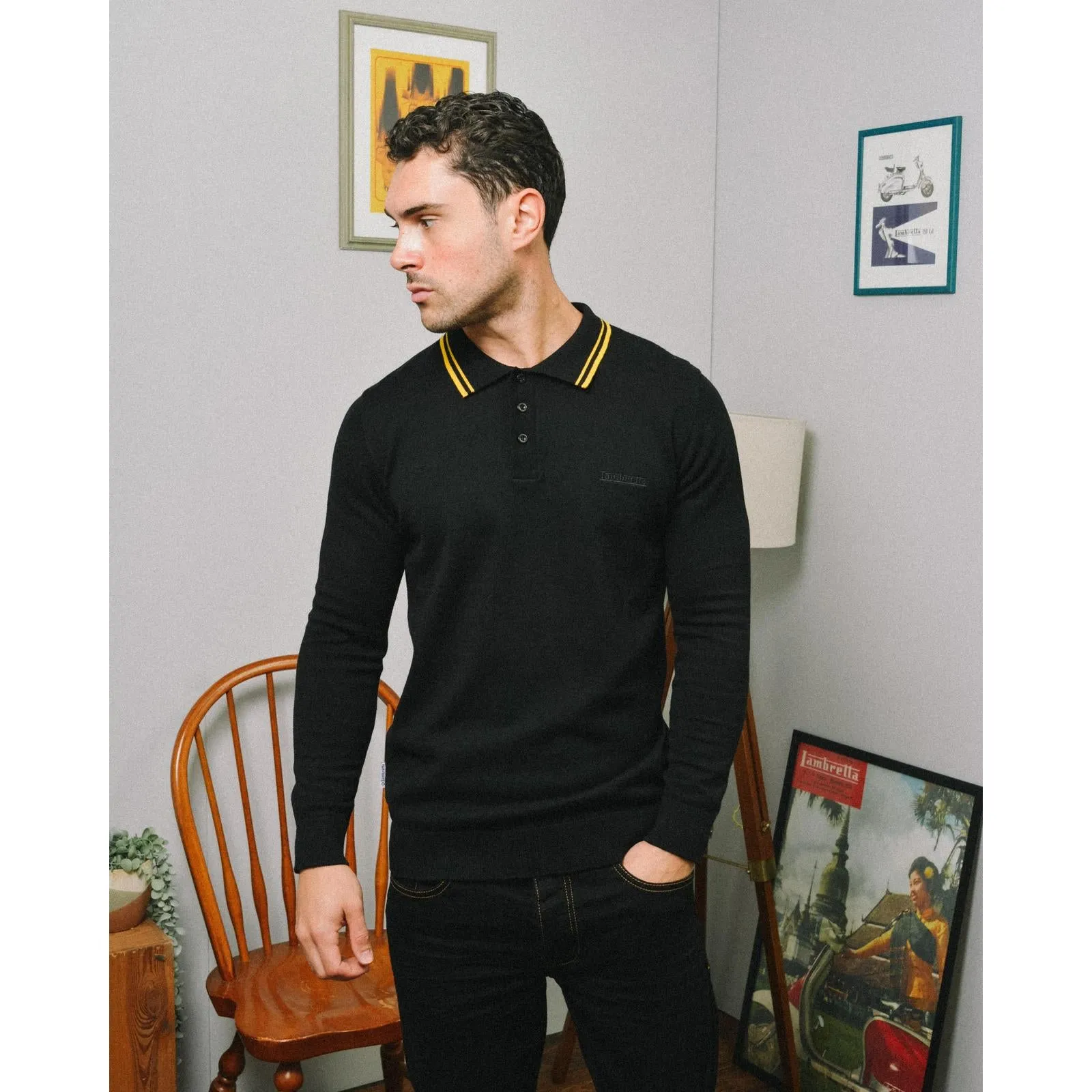 Lambretta Mens Tipped Polo Shirt Collar Button