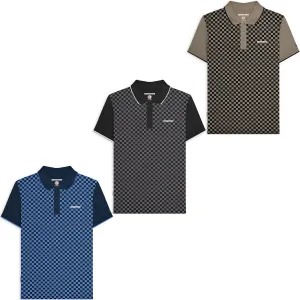 Lambretta Mens Two Tone All Over Print Short Sleeve Polo Shirt