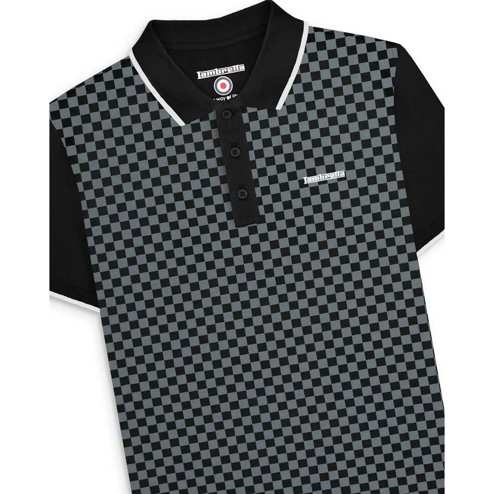 Lambretta Mens Two Tone All Over Print Short Sleeve Polo Shirt