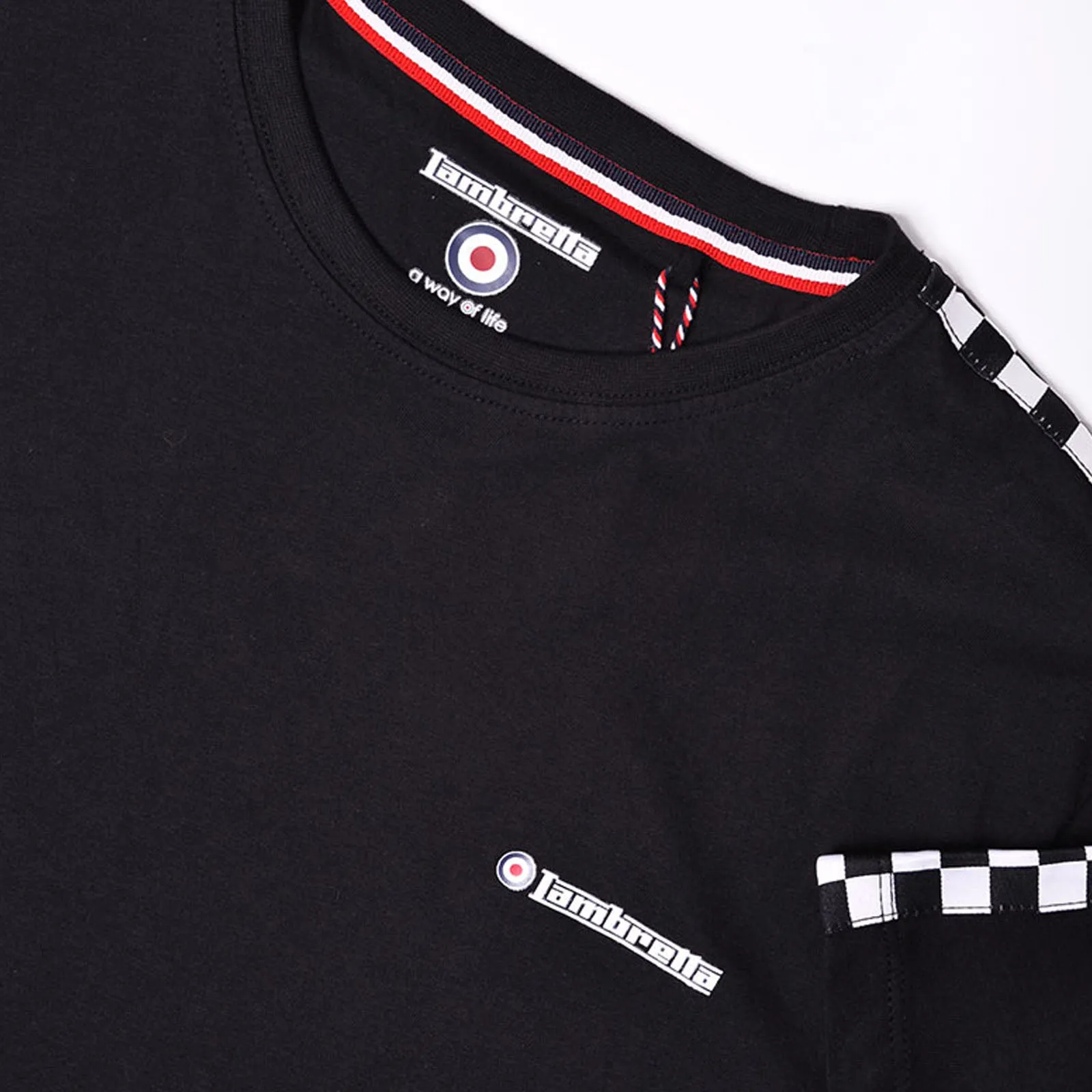 Lambretta Mens Two Toned Taped Checkered T-Shirt - Black