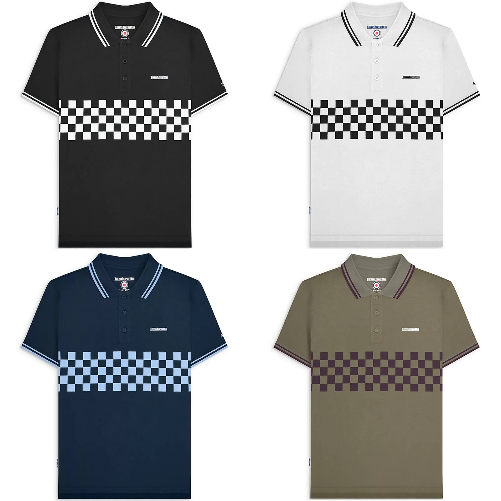 Lambretta Mens Two Toned Tipped Checked Polo Shirt