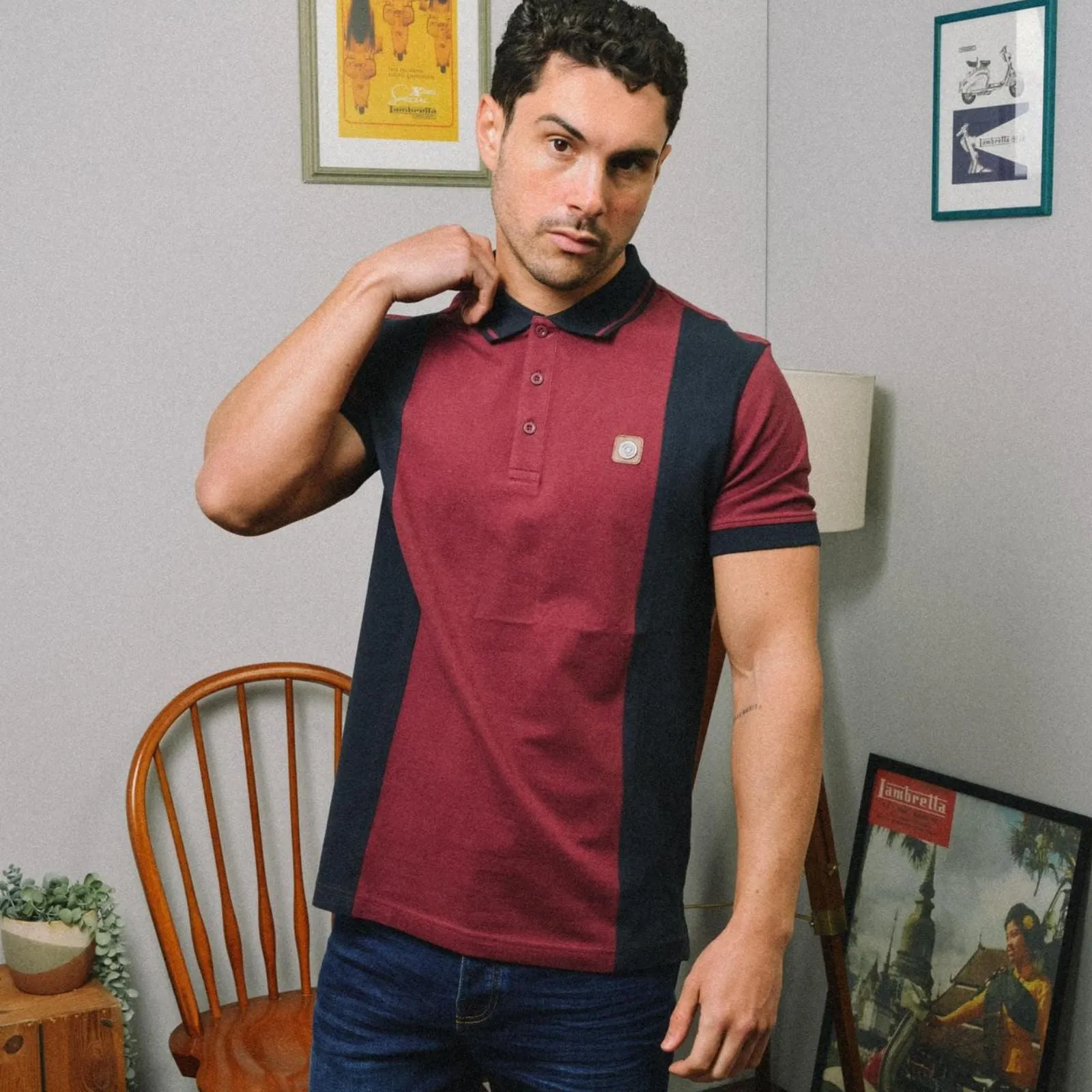 Lambretta Mens Vintage Colourblock Retro Polo Shirt