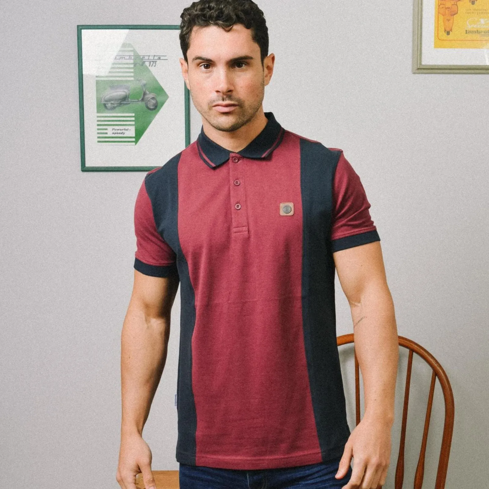 Lambretta Mens Vintage Colourblock Retro Polo Shirt