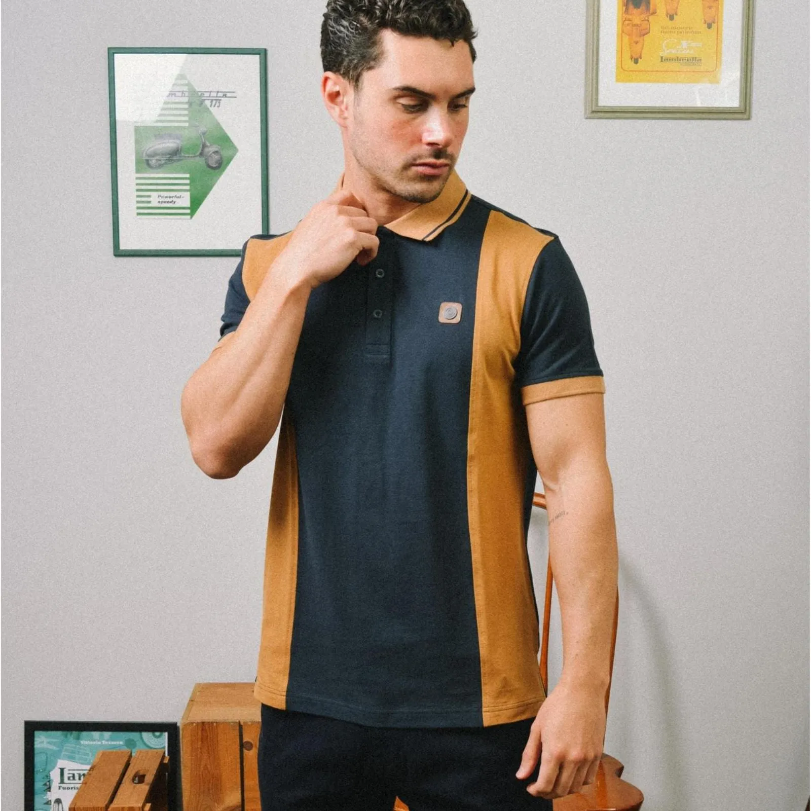 Lambretta Mens Vintage Colourblock Retro Polo Shirt