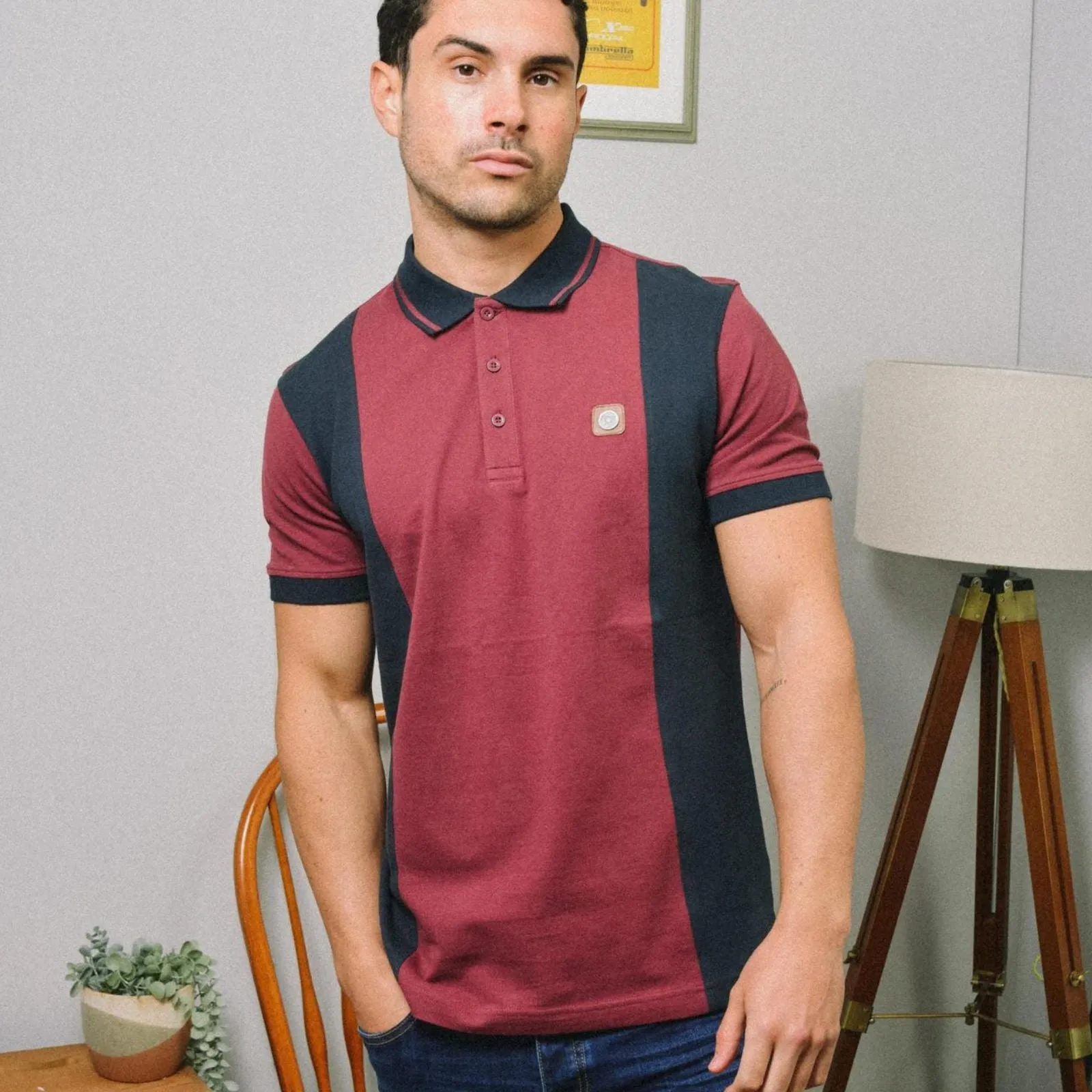 Lambretta Mens Vintage Colourblock Retro Polo Shirt