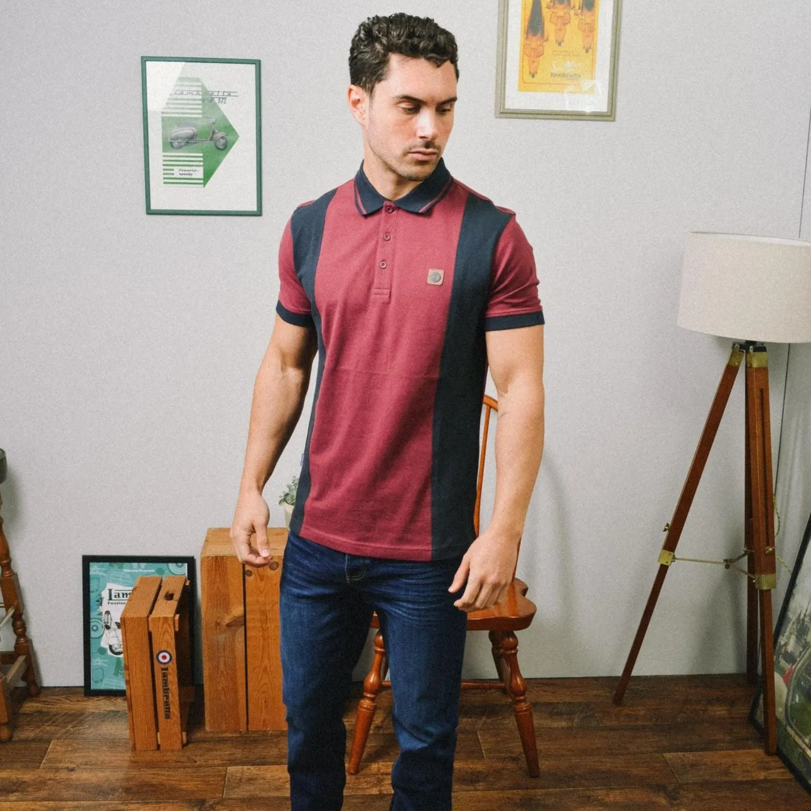 Lambretta Mens Vintage Colourblock Retro Polo Shirt