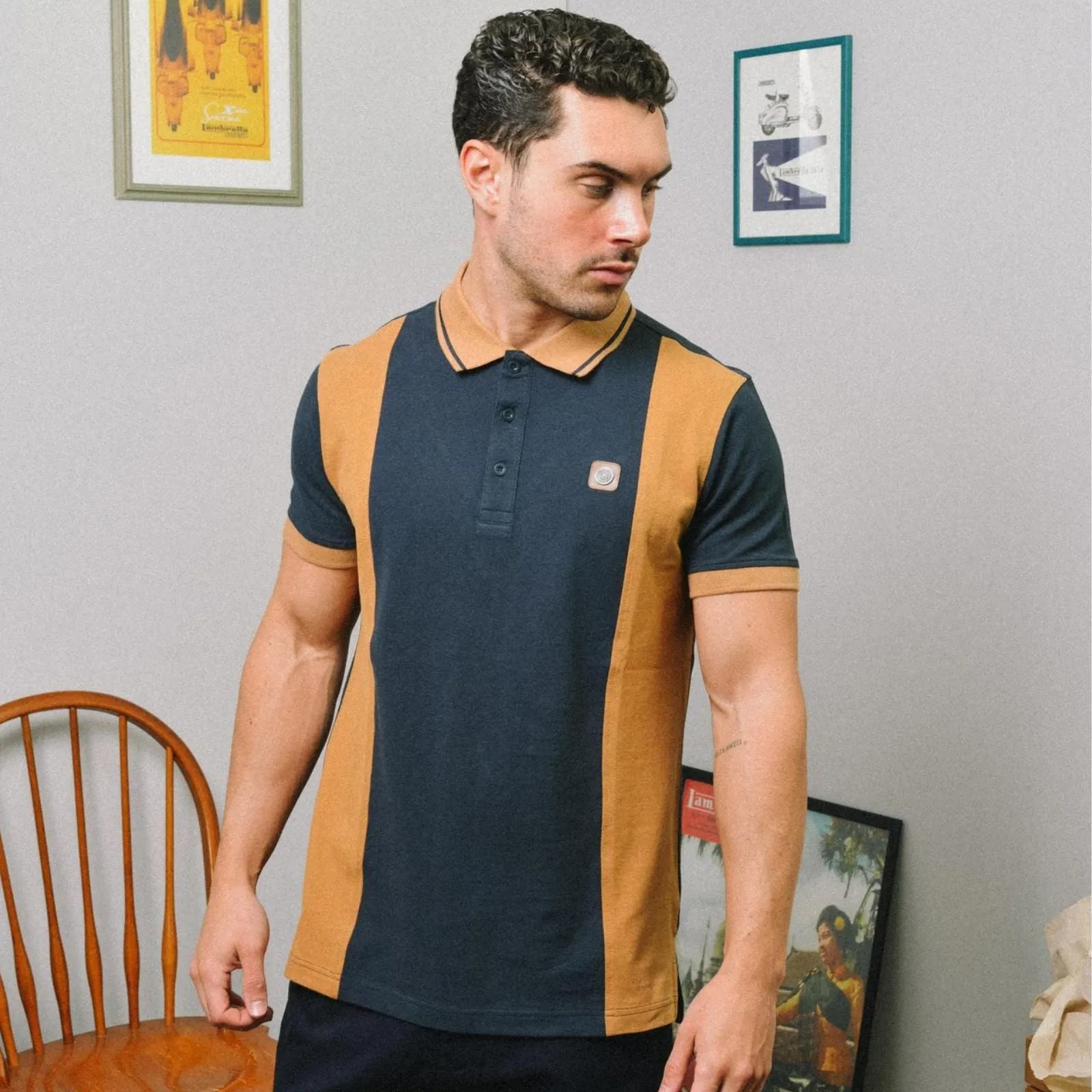 Lambretta Mens Vintage Colourblock Retro Polo Shirt