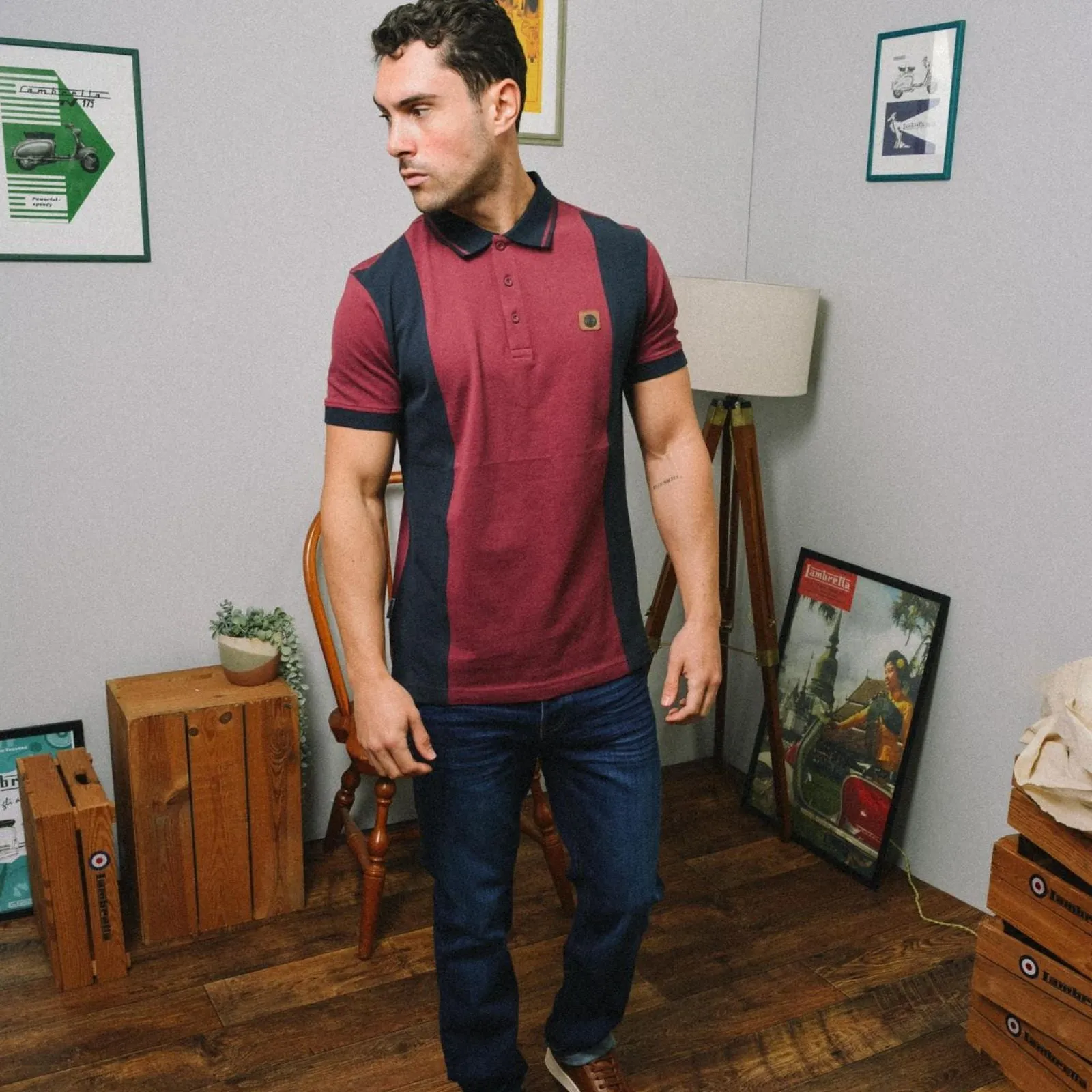 Lambretta Mens Vintage Colourblock Retro Polo Shirt
