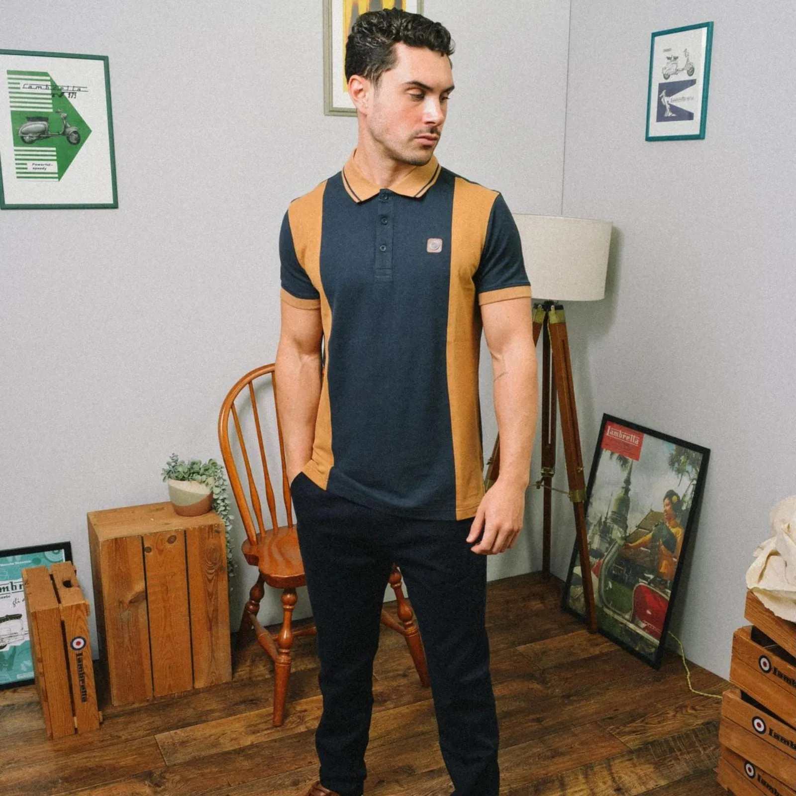 Lambretta Mens Vintage Colourblock Retro Polo Shirt