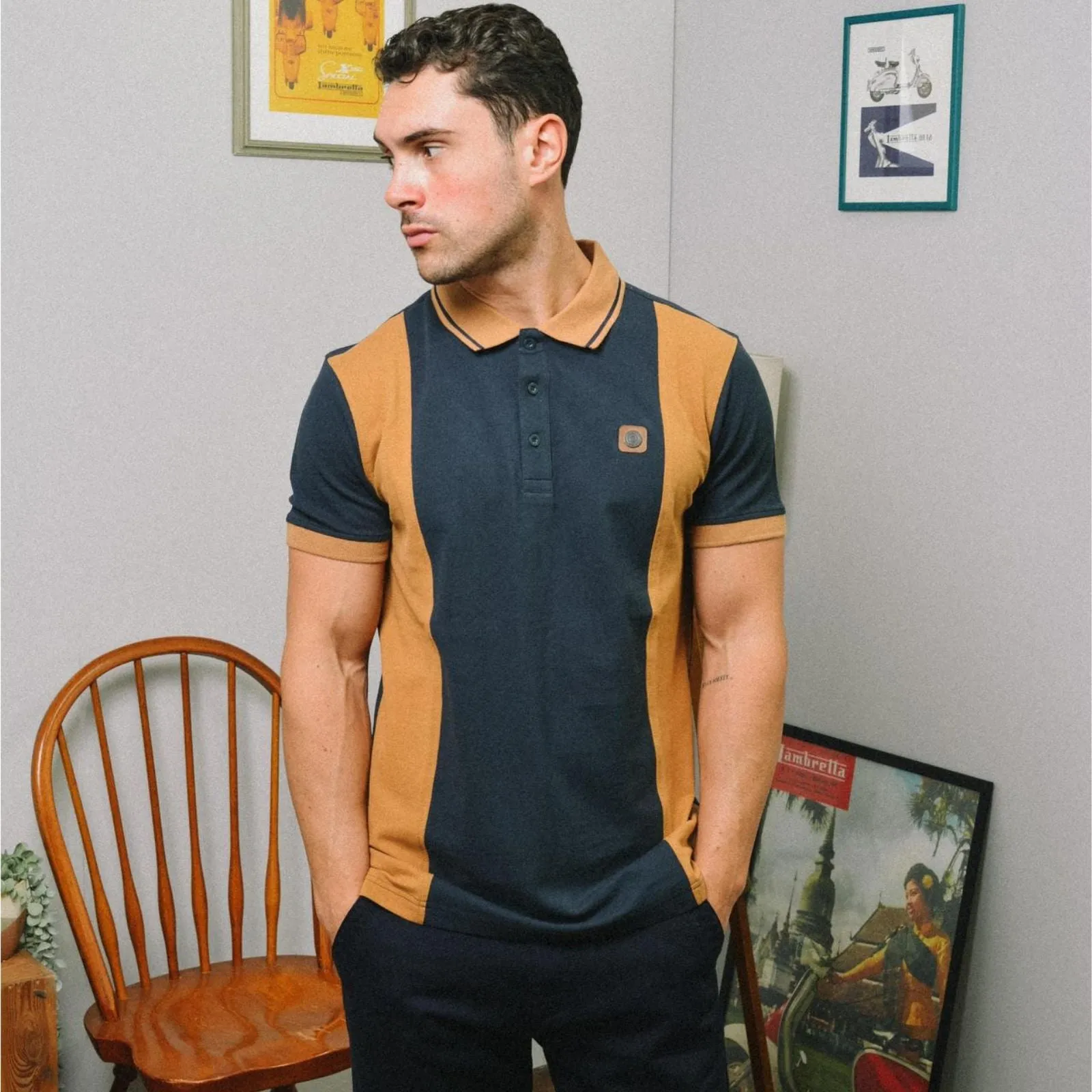 Lambretta Mens Vintage Colourblock Retro Polo Shirt